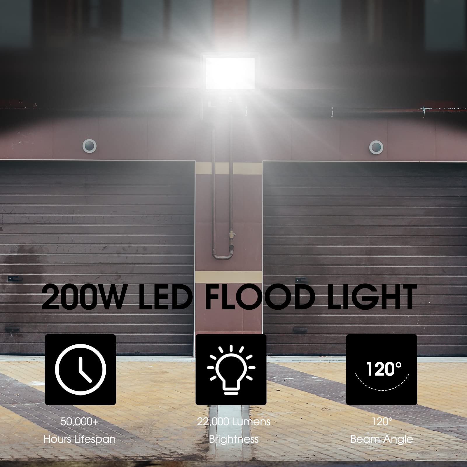 XYCN 200W LED Flood Light 2 Pack - 22500lm Super Bright, IP66 Waterproof, 5000K Daylight White for Outdoor Use