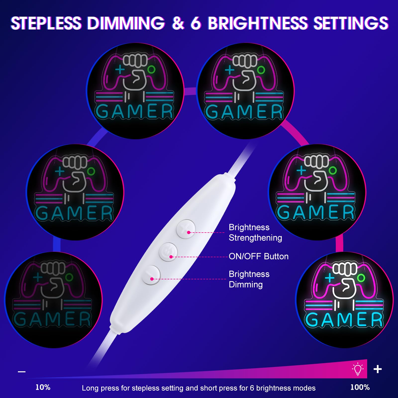 ReyeeInc Gamer Neon Sign - Bright Dimmable LED Light, 15.4x12.6in, Acrylic, Pink/Blue/White, Model RY23012, Perfect for Gaming Room