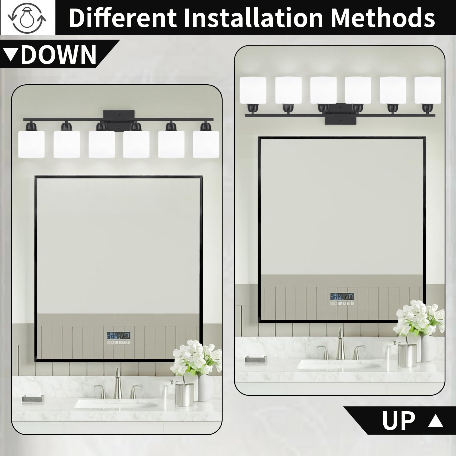 FAISHILAN 6-Light Vanity Lights, Black Glass Bathroom Lighting Fixture, Model FSL-212--NBH-6