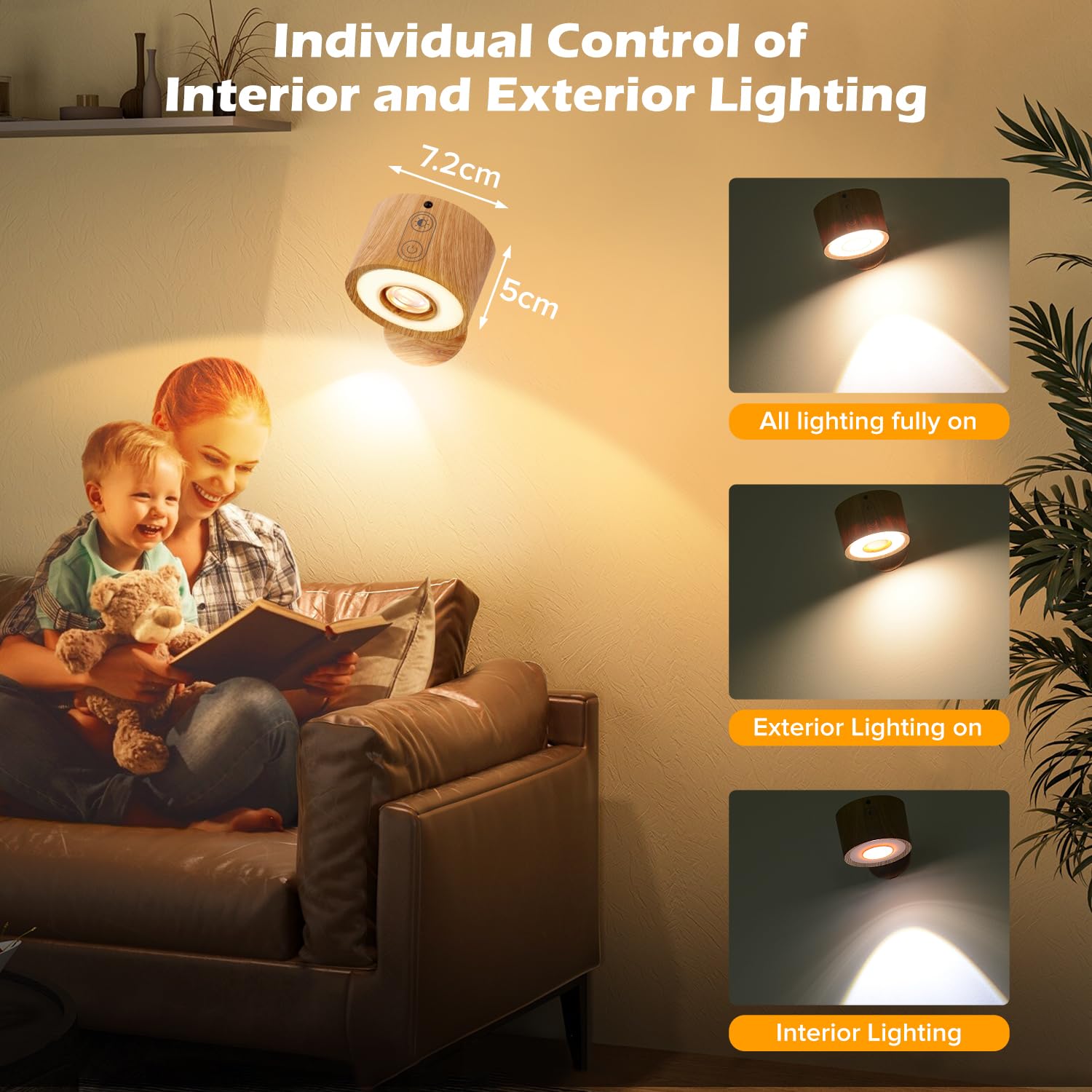 Plomixius LED Wall Mounted Lights, 2 Pcs, Rechargeable, 3 Lighting Modes, Dimmable, Burlywood, Model YMX-1011