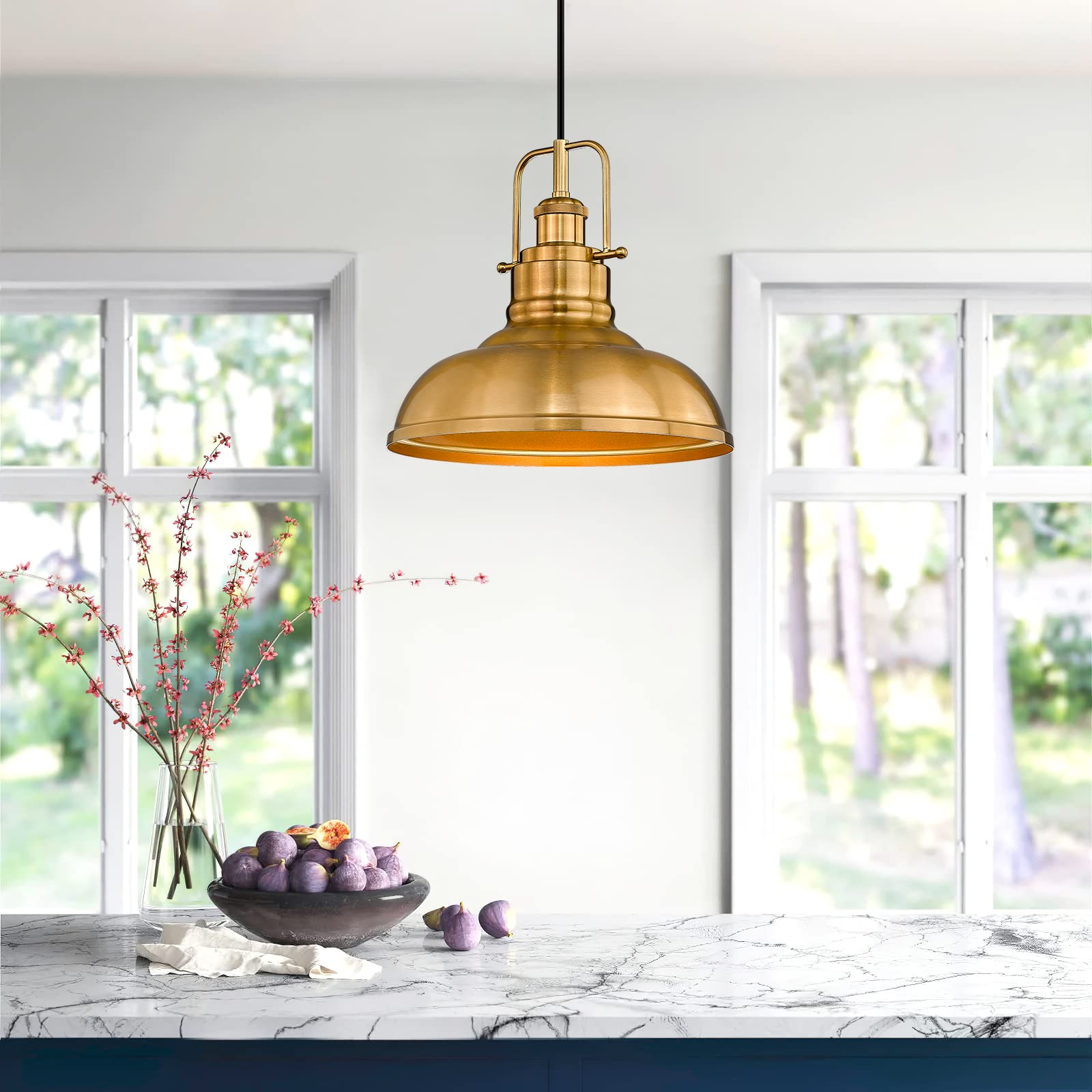 zeyu Farmhouse Pendant Light, 1-Light Industrial Metal Dome Shade, Gold Finish, Model 016-1 BG, Medium Size
