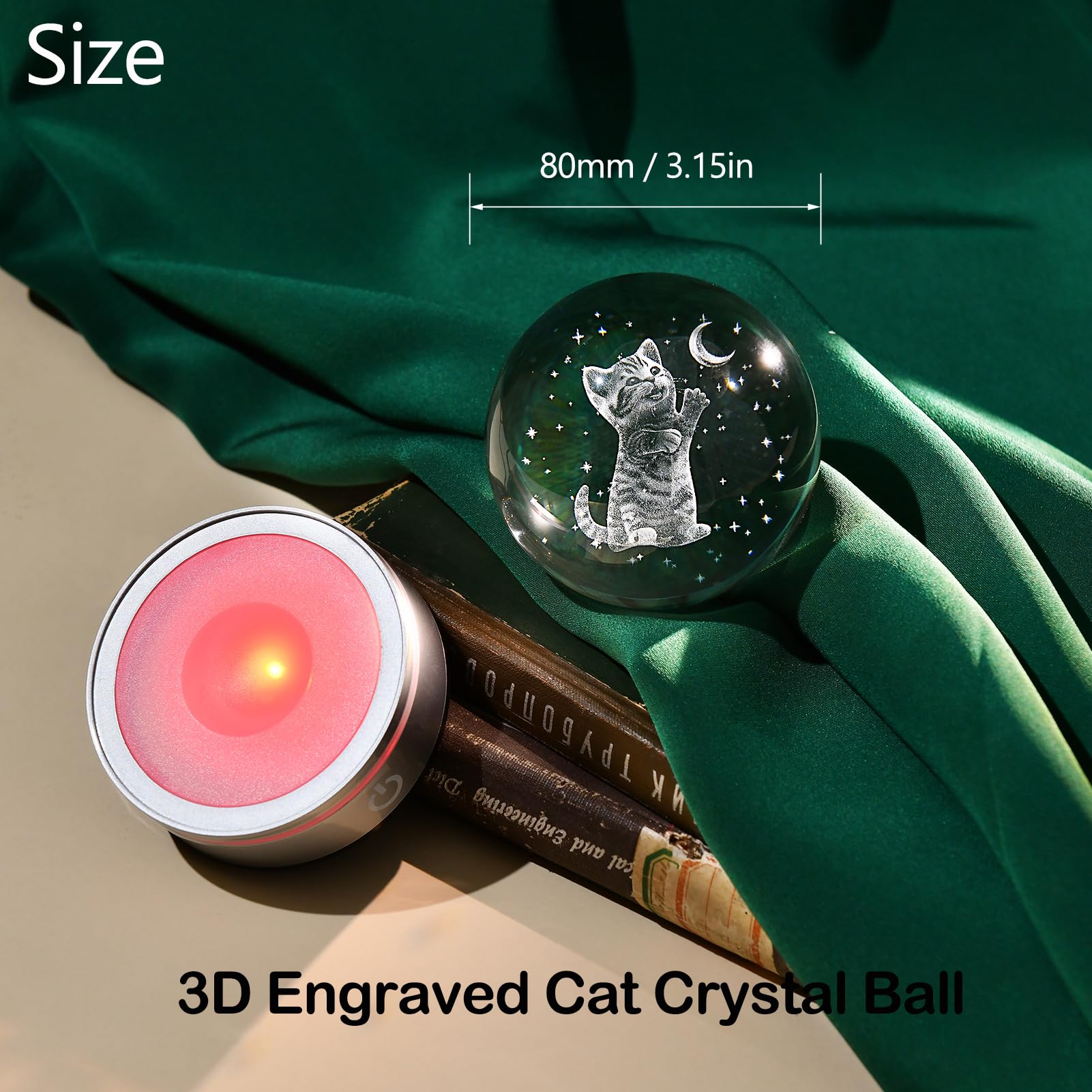 Ifolaina Cat Themed Gifts For Women 3D Crystal Ball Night Light 3.15In Globe Figurine Lamp Cat Lovers Presents For Birthday Mothers Day