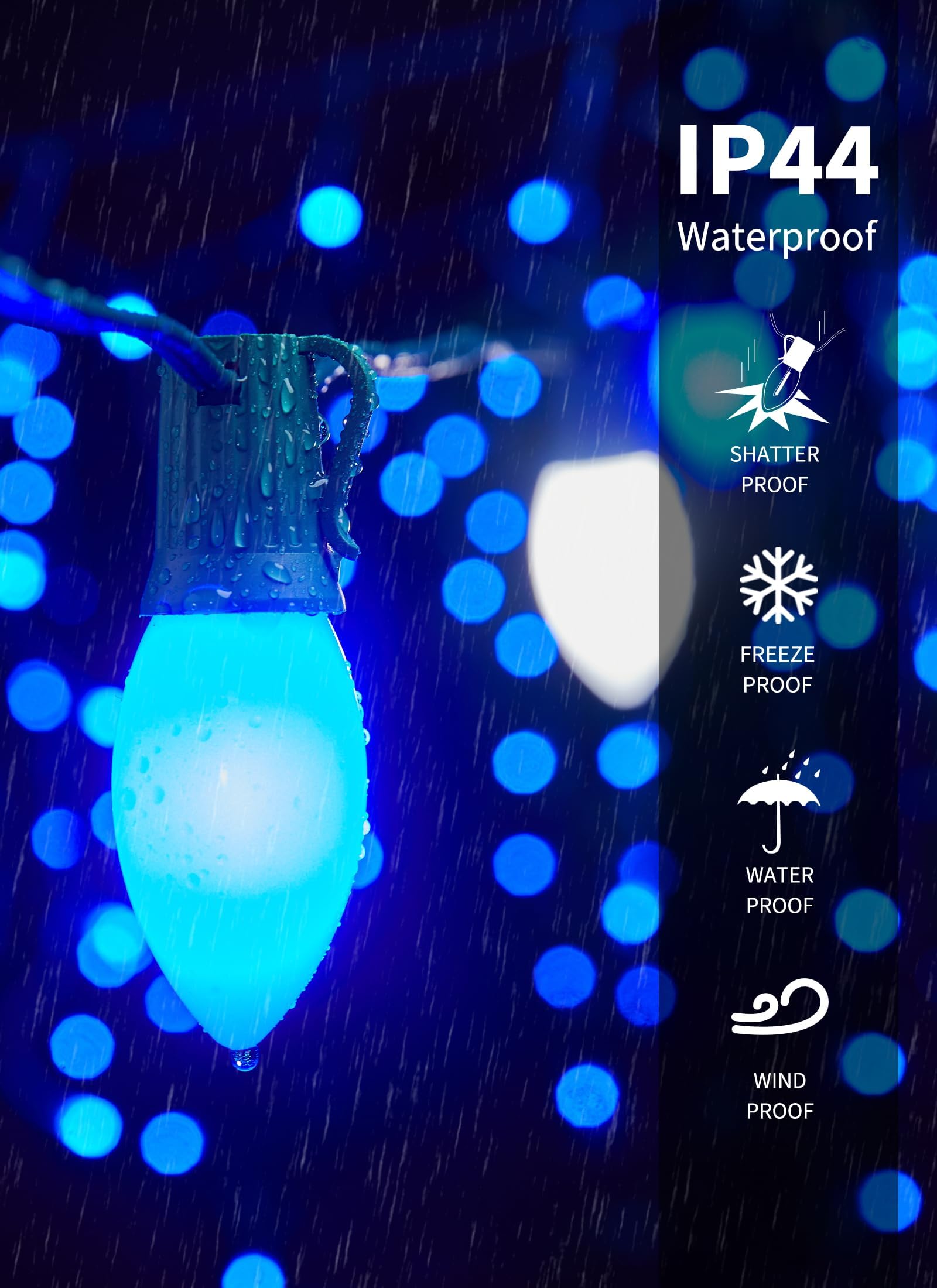 Vintage C9 Led Christmas Lights Outdoor  150 Feet C9 String Light With 75 Shatterproof C9 Bulbs  Waterproof Connectable Christmas Tree Lights For Outside Roofline Patio Xmas Decor  Blue & Pure White