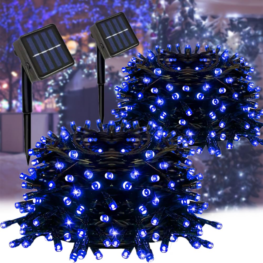 Taoushuleng 2 Pack Solar String Blue Lights Outdoor, Total 200 LED Each 40Ft with 8 Lighting Modes for Yard, Fence,Balcony, Part