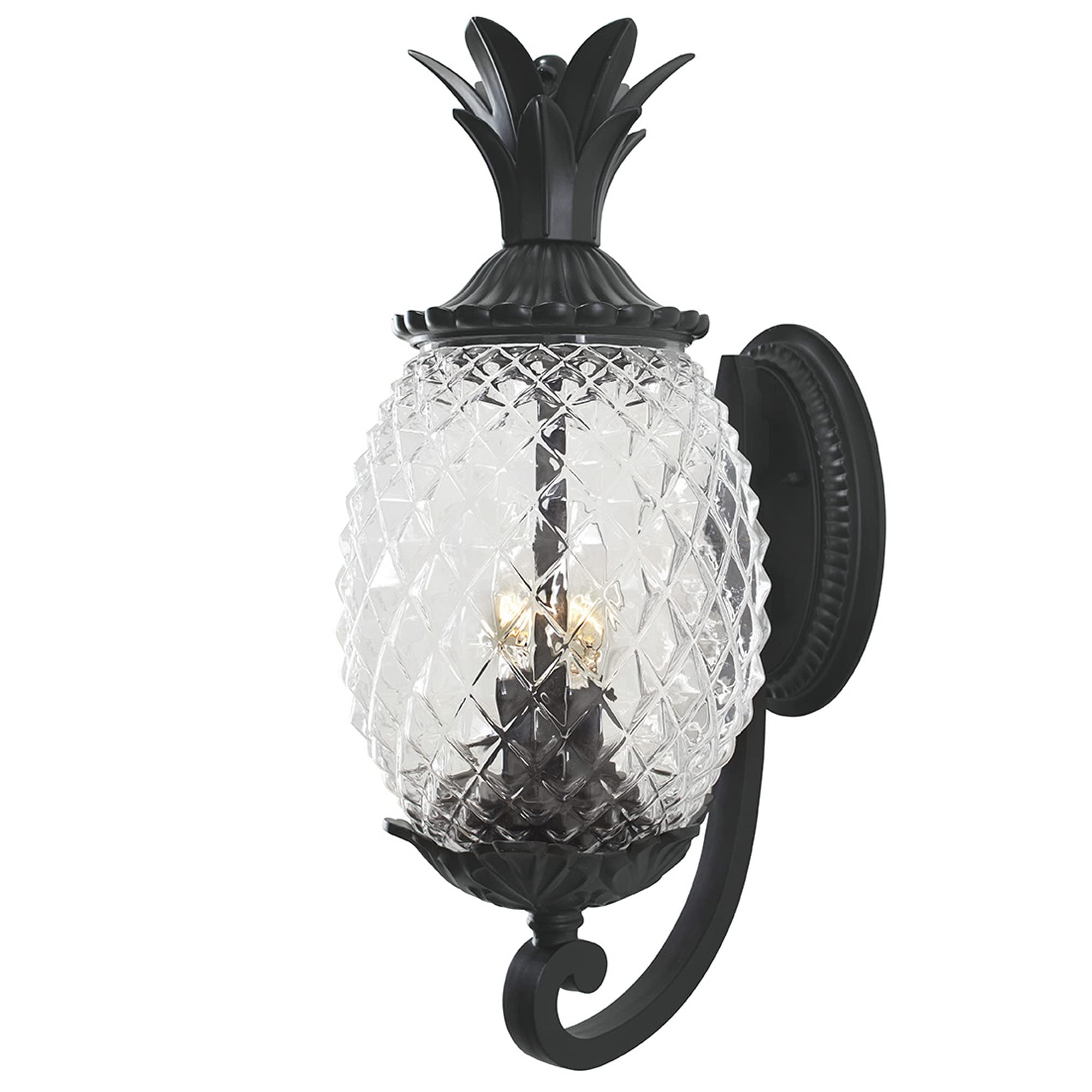 Shoppers Lighting Large Pineapple Wall Lantern 7501BK, Dimmable, Matte Black, Outdoor, Durable Anti-Rust Cast Aluminum, 2 Light