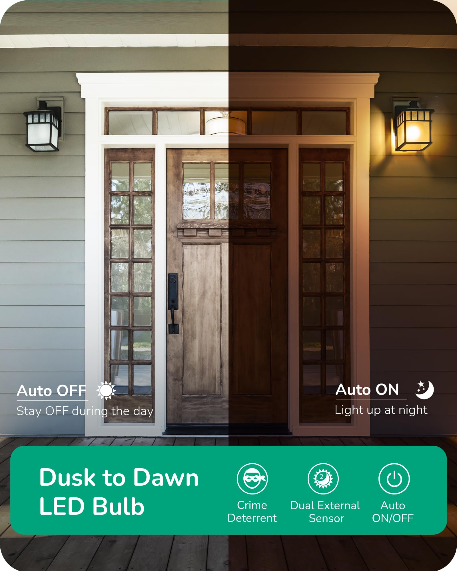 EDISHINE Dusk to Dawn Light Bulbs, 5000K Daylight Glow, Outdoor LED Light Bulb, Dual External Sensor Light, Automatic On/Off, 80