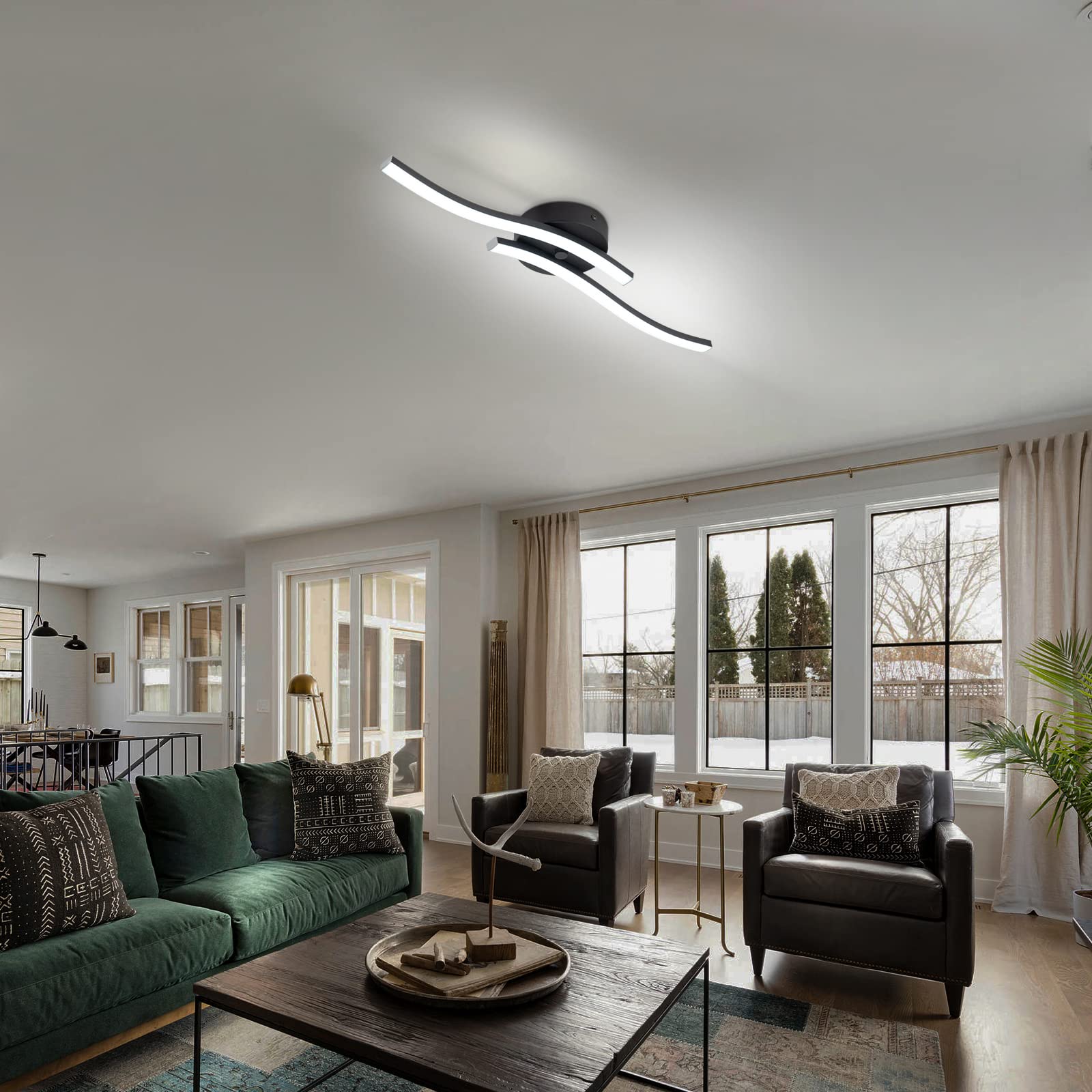 Edislive Modern Dimmable Led Ceiling Light Curved 2 Light 22.5 In Minimalist Flush Mount Ceiling Light Fixture Lamp For Bedroom