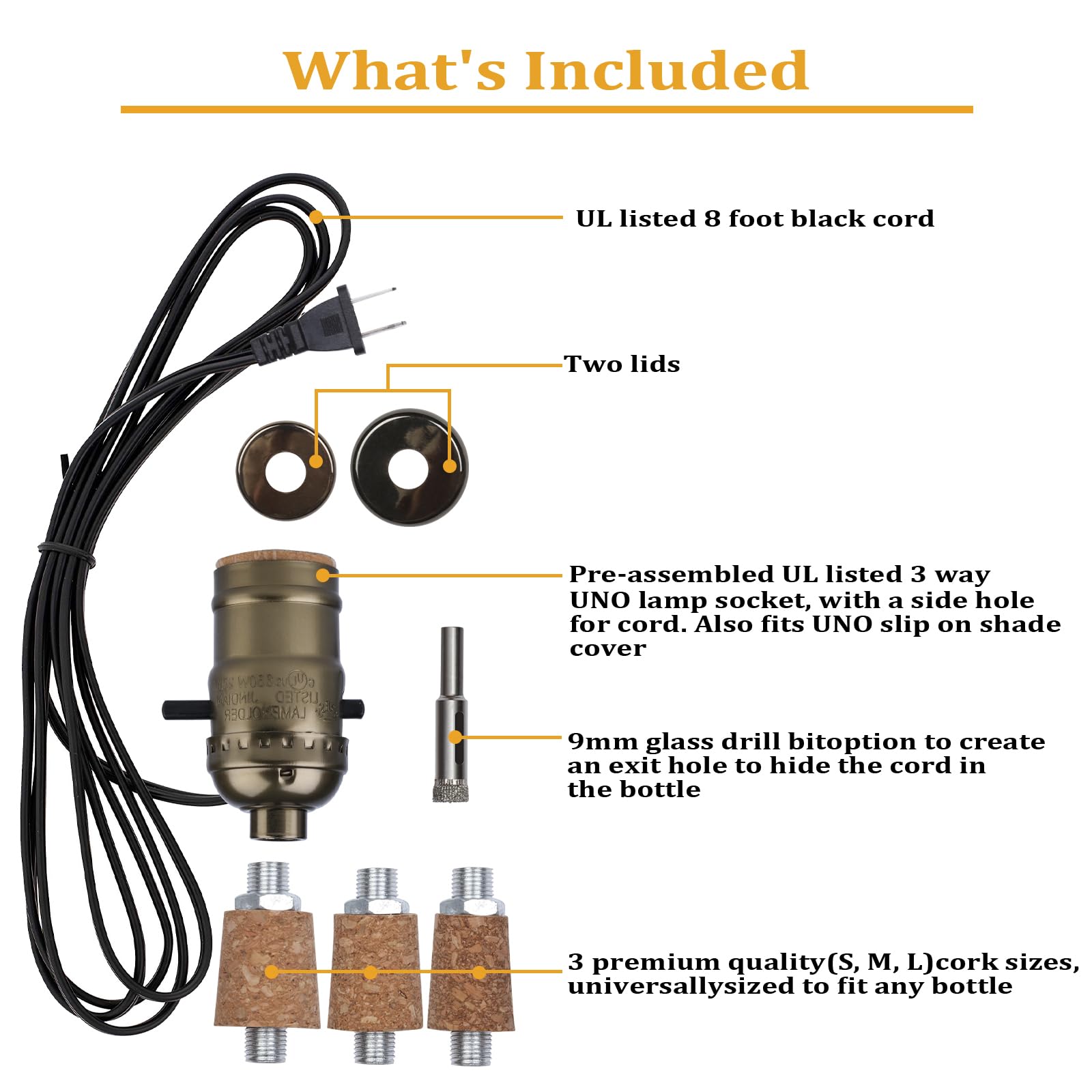 Aokpsrt Bottle Lamp Kit - DIY Liquor Bottle Lamp with 9mm Glass Drill Bit, Bronze, 2-Packs, 8 Feet Power Cord, No Drilling Required