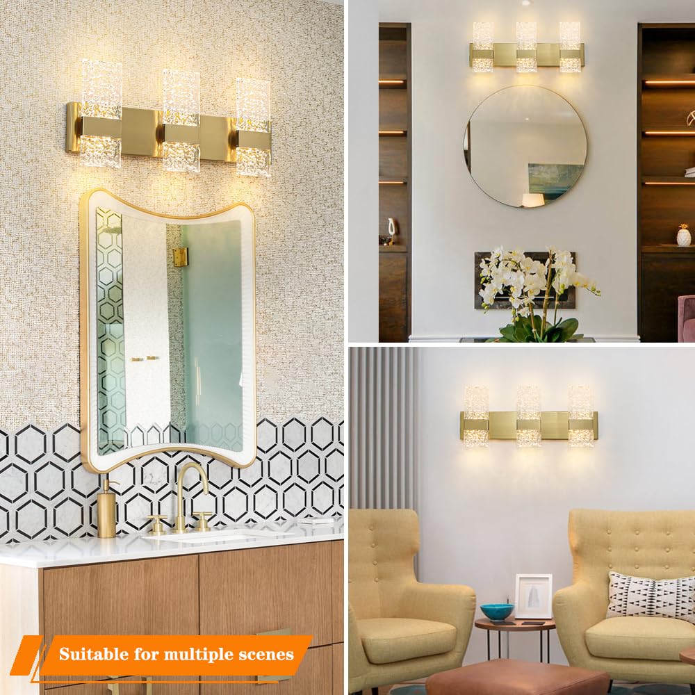 Ditoon Modern Bathroom Vanity Light, 6-Lights, Dimmable Acrylic Shade, Hardwired, Gold, Model DX23073V6-BS-M, Size H9.25in L