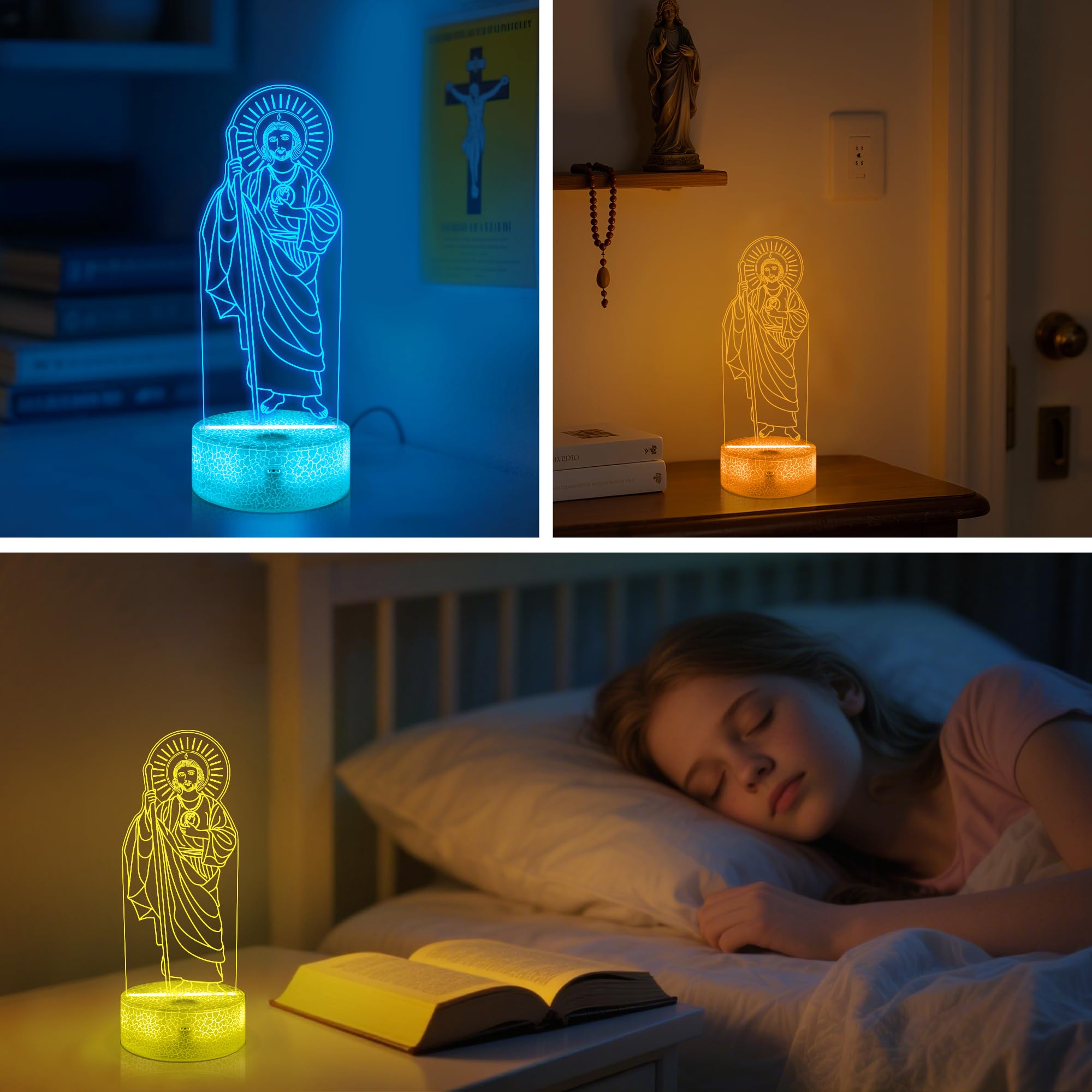 OkiyiD 3D San Judas Tadeo Night Light Lamp, 16 Colors Remote Control, Acrylic, Blue, Model DL-OK100