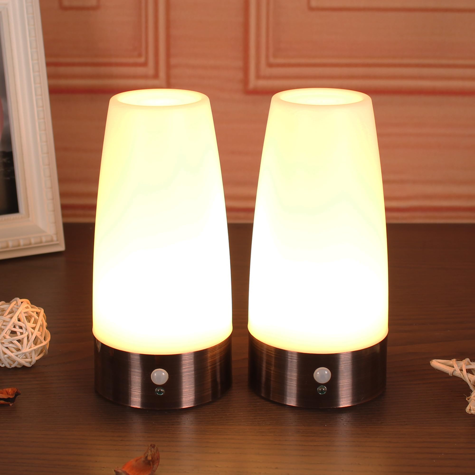 Wralwayslx 2Pack Pir Motion Sensor Led Night Light, Battery Powered Table Lamp, Bronze