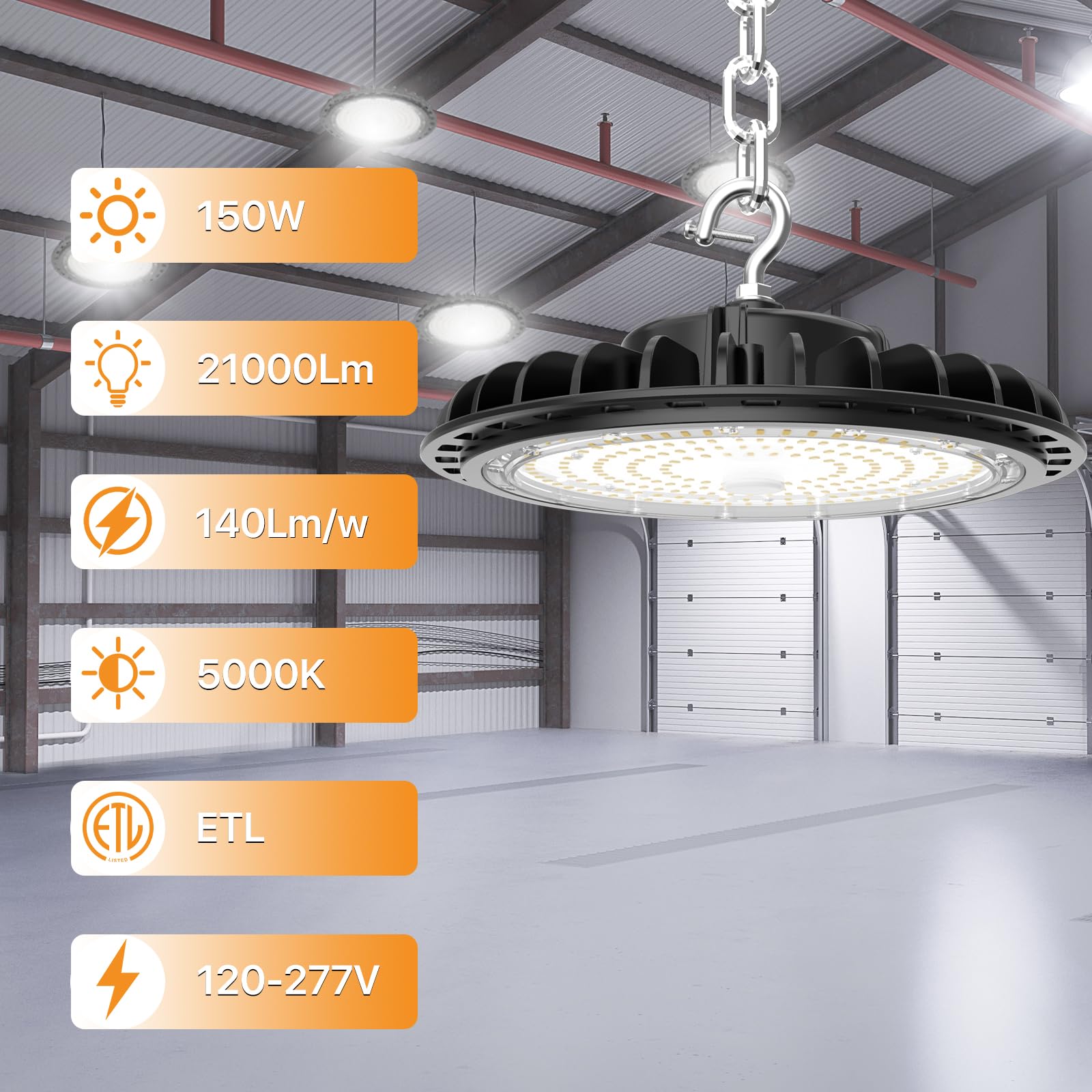 Pvilub High Bay Led Shop Lights: 150W 21000Lm Ufo Led High Bay Light With Us Plug, 120-277V, Ip65 Commercial Bay Lighting, High Bay Led Lights For Garage Workshop Warehouse Factory Barn 2Pack