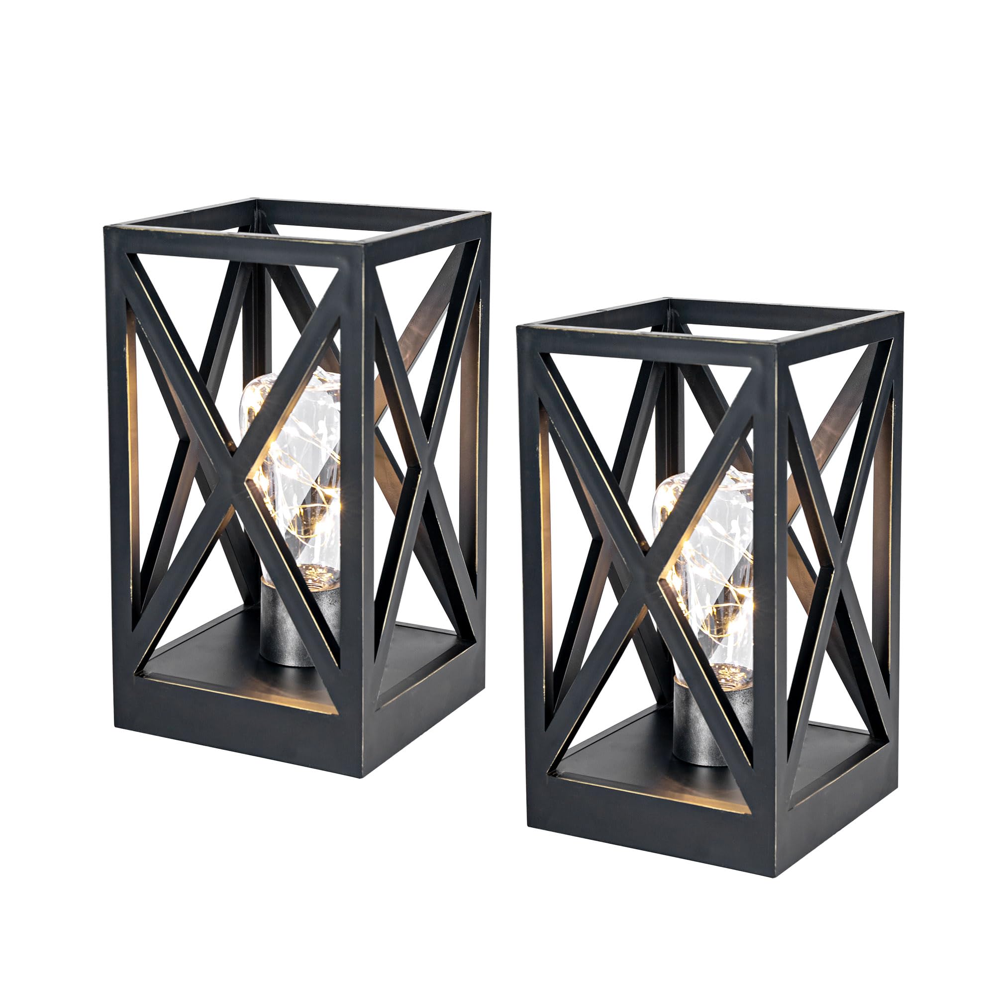 WINGBO Retro Battery Powered Table Lamps, Portable 2-Pack, Black Finish, Cordless Design for Indoor/Outdoor Use