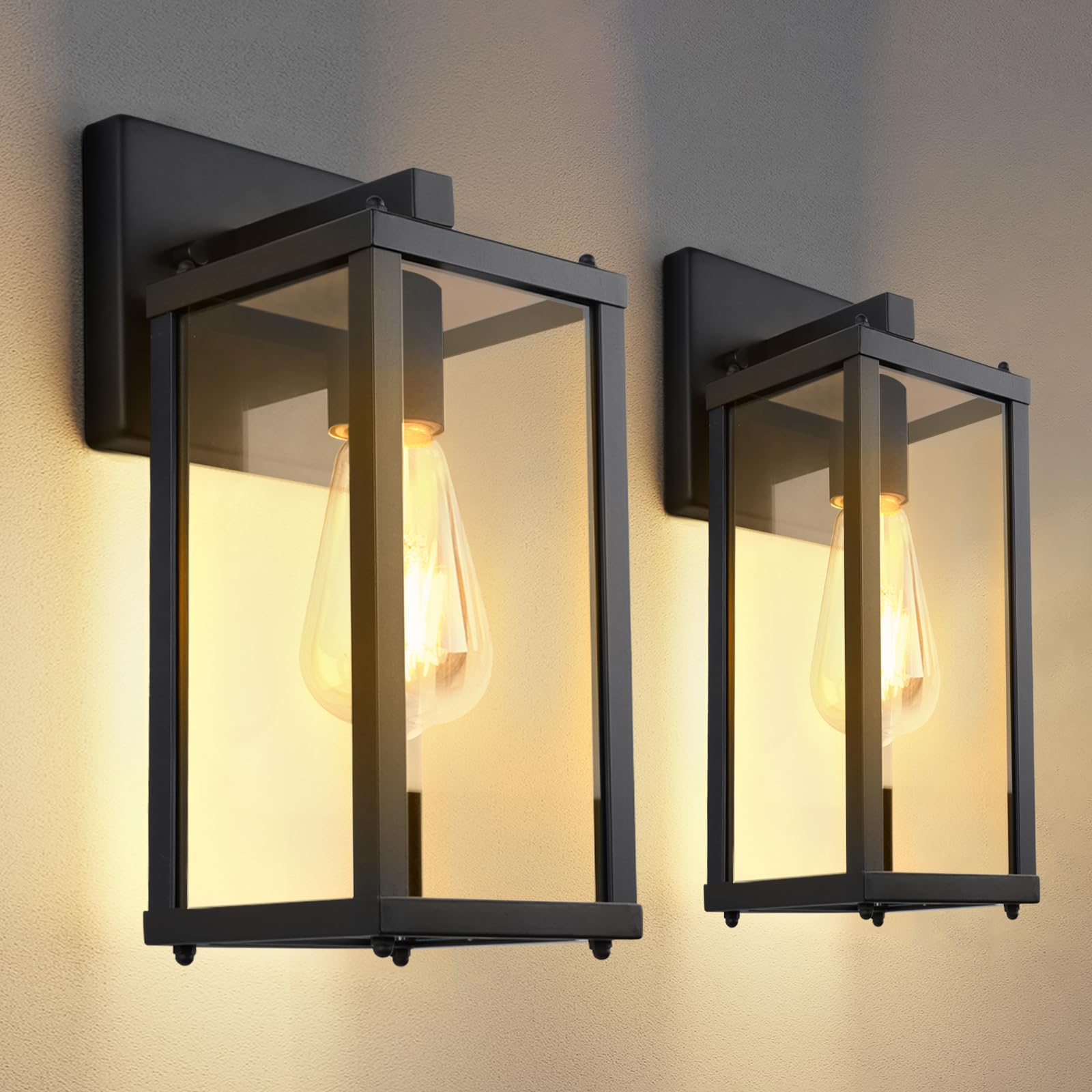 LPRZSG Outdoor Porch Lights Sconce: Waterproof & Stylish Exterior Lighting Fixtures. Black Wall Light with E26 Socket and Glass 