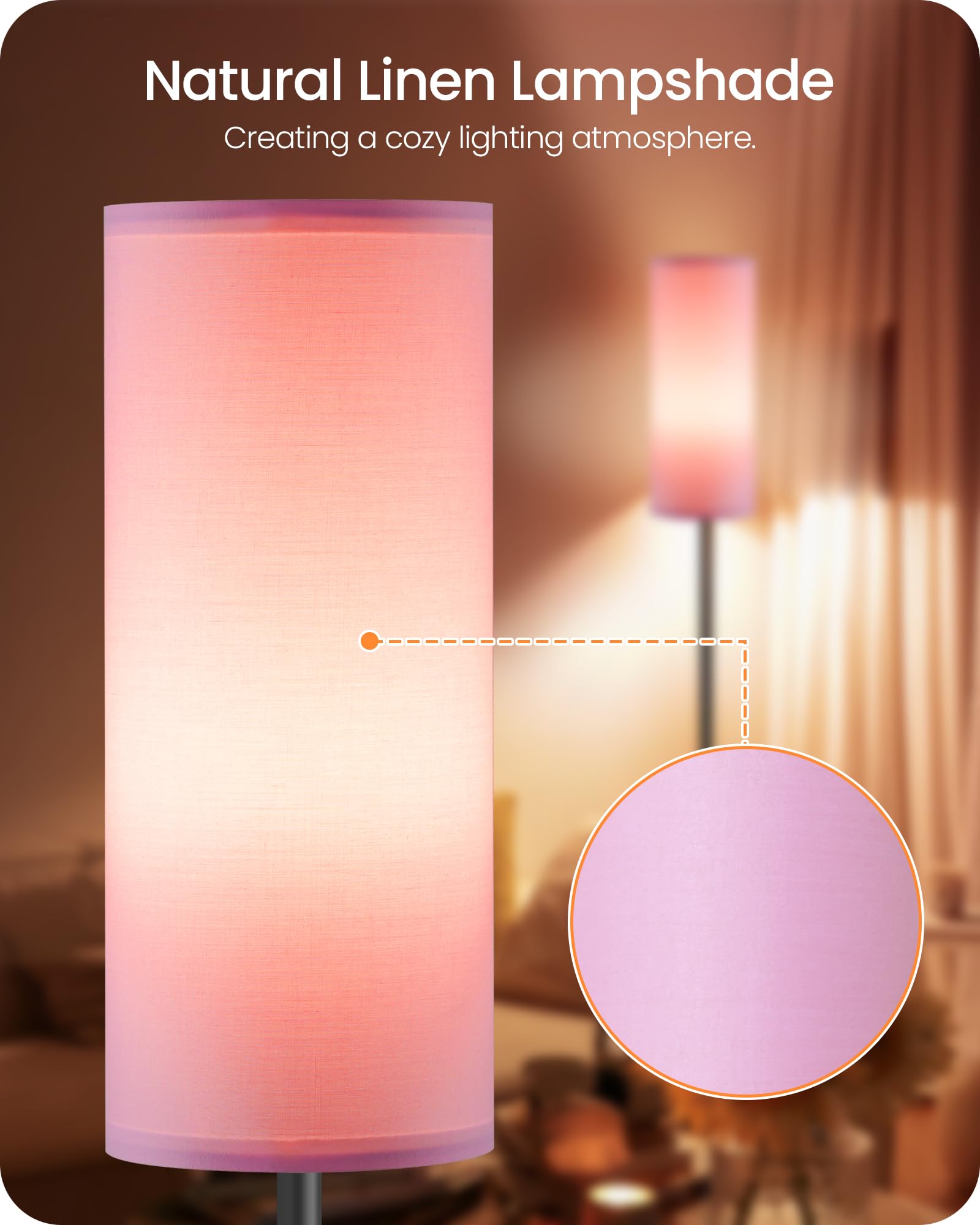 Dimmable Pink Floor Lamp For Living Room With Remote And Foot Switch, Corner Floor Lamp For Bedroom, 66'' Standing Tall Lamp, 10