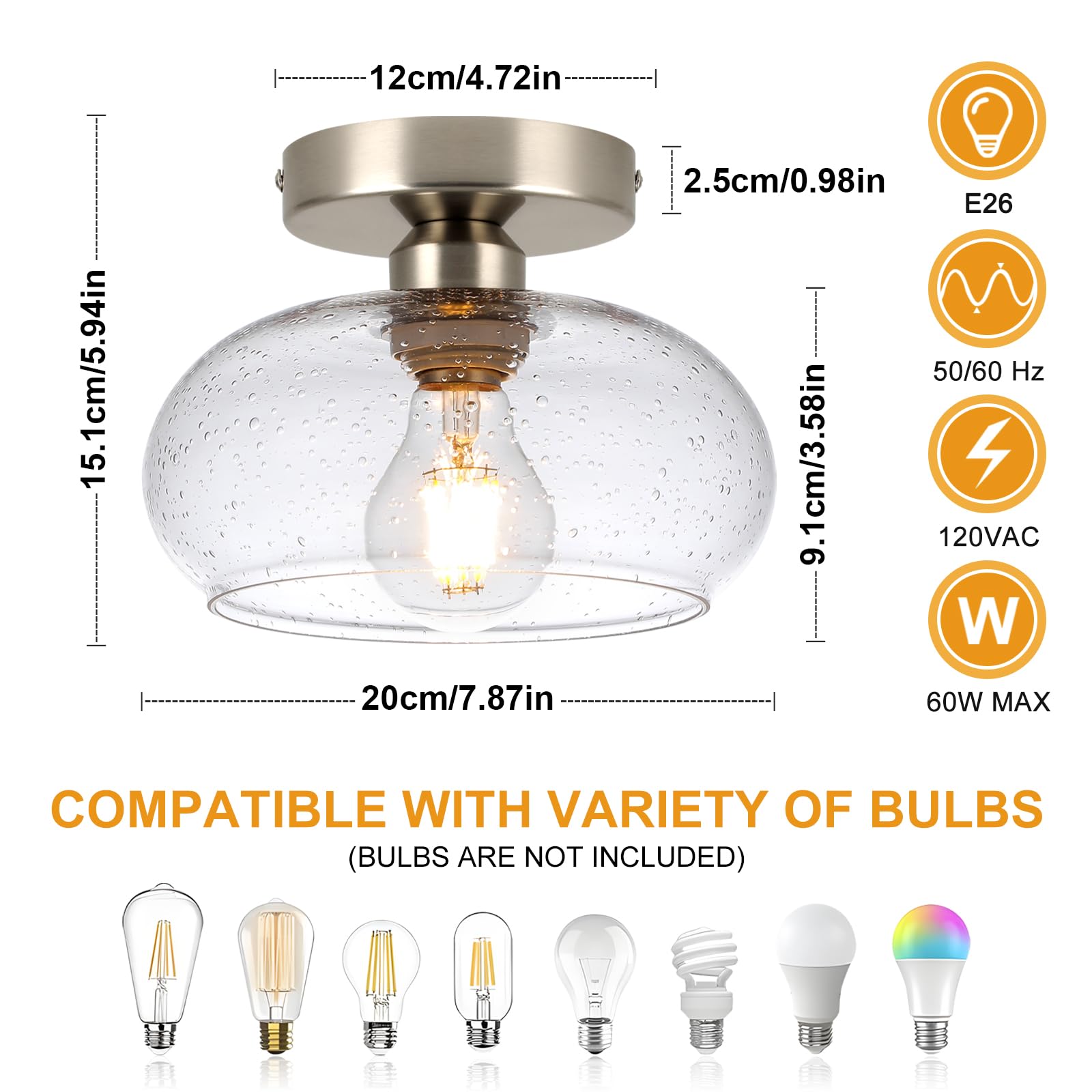 Wilon Modern Semi Flush Mount Ceiling Light - Industrial Ceiling Light Fixture With Glass Shade Kitchen Light Fixtures Mini Ceil