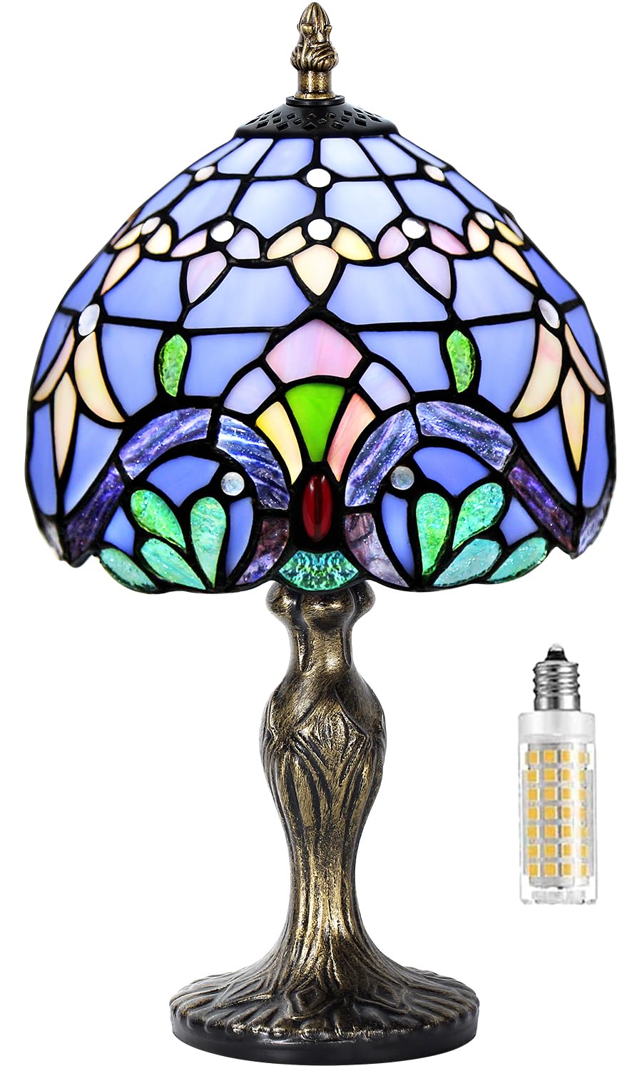 MIAOKE Stained Glass Table Lamp, Blue Baroque, Handmade Night Light, Model DFNLSBLK