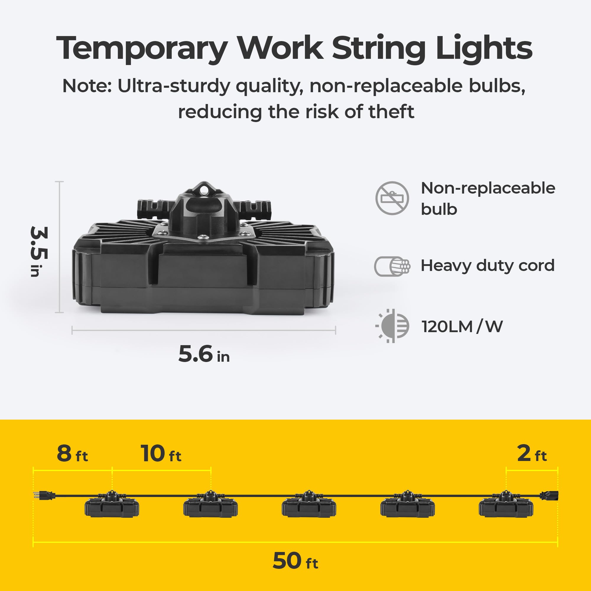 Omlite Led Work String Lights: 3 Prong Super Bright 90W 10800Lm Etl Listed Linkable Waterproof Outdoor/Indoor Temporary Hanging Lighting For Construction Attic Jobsite Garage