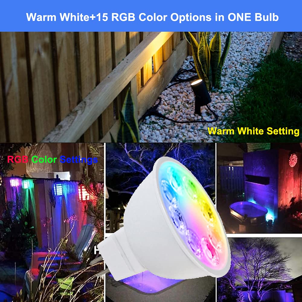 Makergroup MR16 RGB LED Bulbs, 3 Count, Color Changing, Warm White + 15 Colors, Remote Control, 4W for 12V Landscape Lighting