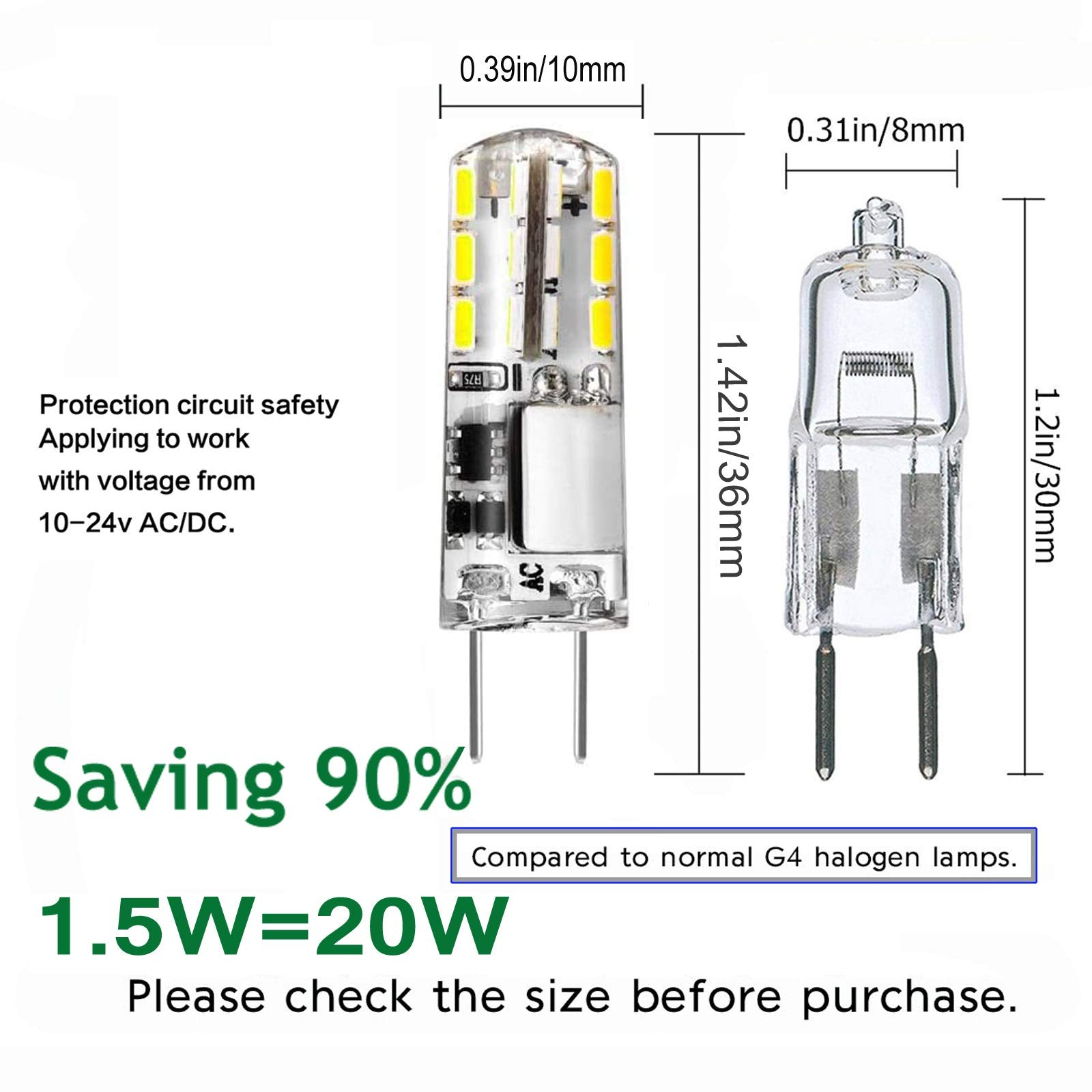Dopkuss 10Pcs G4 Led Bulbs Jc Bi-Pin Base Lights 1.5W Ac/Dc 12V 10W-20W T3 Halogen Bulb Replacement Landscape Bulbs