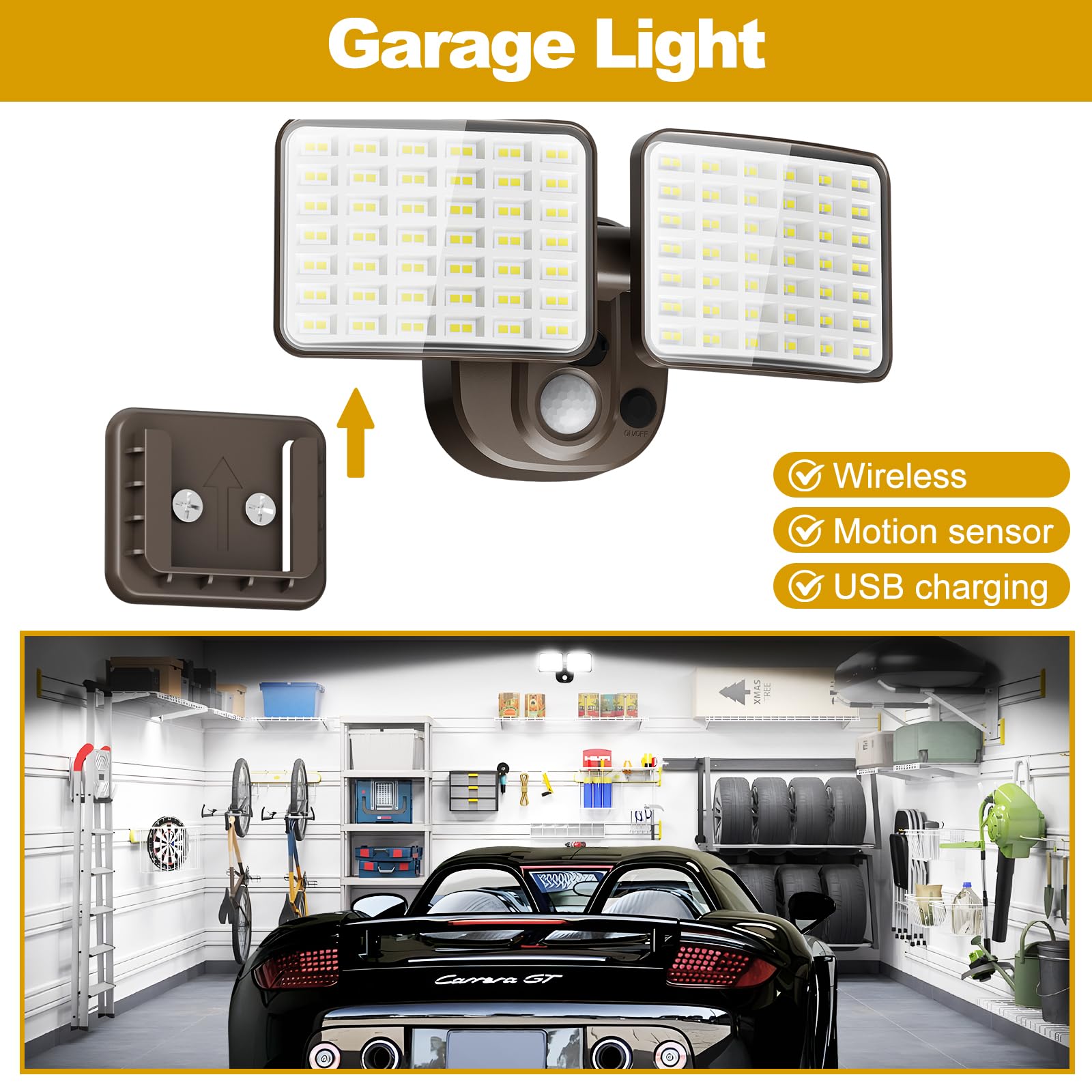 YTKIH Rechargeable Motion Sensor Light 2500LM/4000LM USB Charging LED Flood Light 1 Pack Brown Model SLF08168