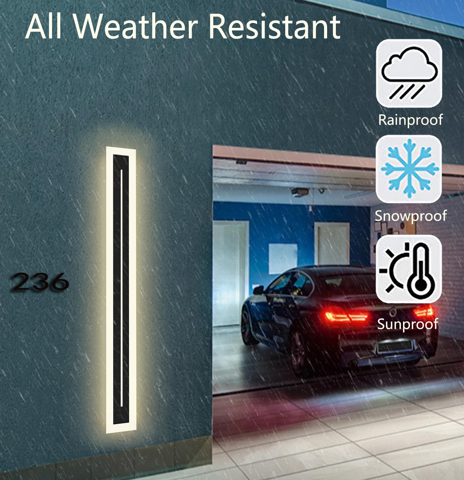 Wahomere Modern Outdoor Wall Sconce - 59 in Long LED Linear Wall Lamp Porch Light for Front Porch and Patio - Modern Black Wall