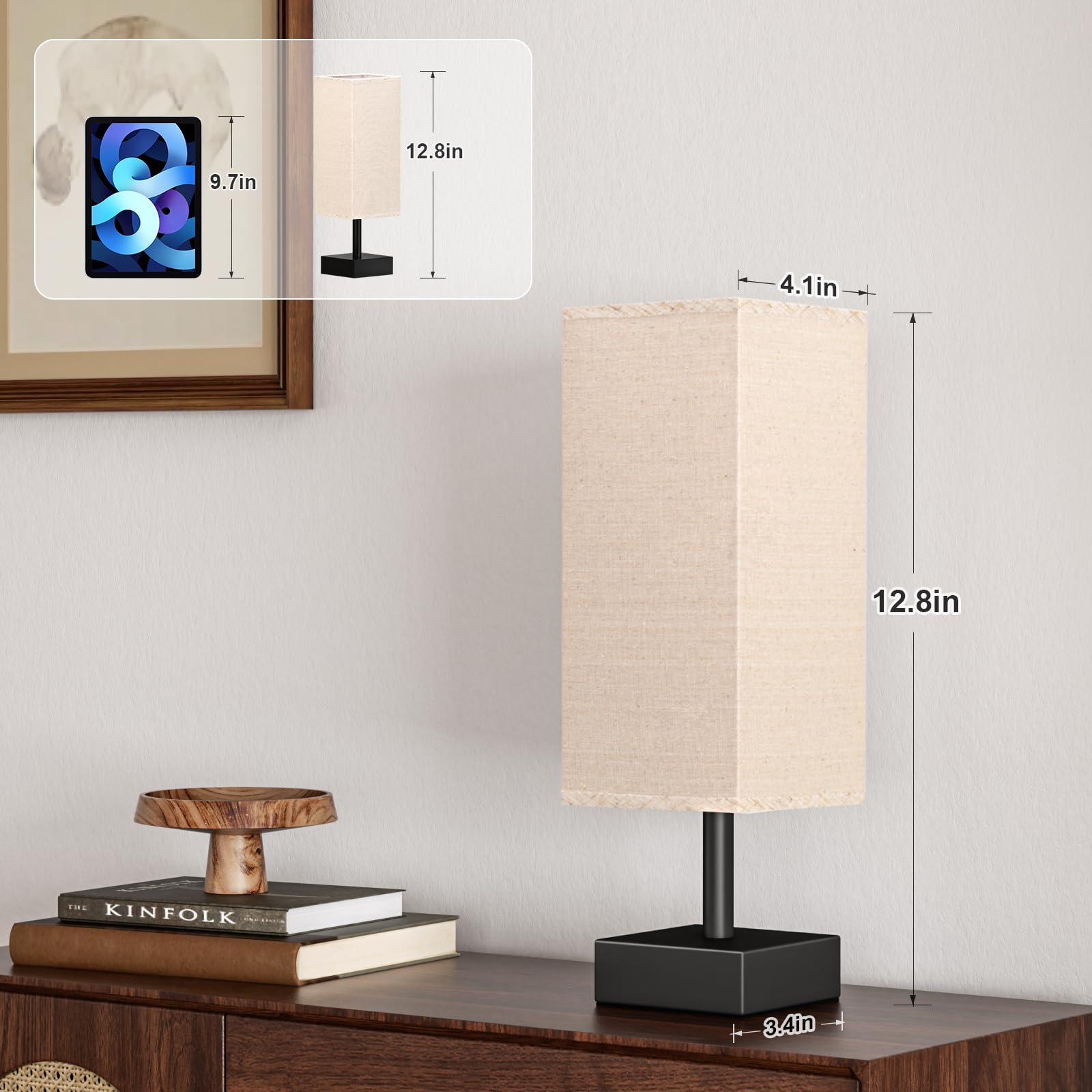 Aooshine Linen Black Small Table Lamp - Bedside Lamp For Bedroom, Minimalist Nightstand Lamp With Silver Base, Desk Lamp For Kid