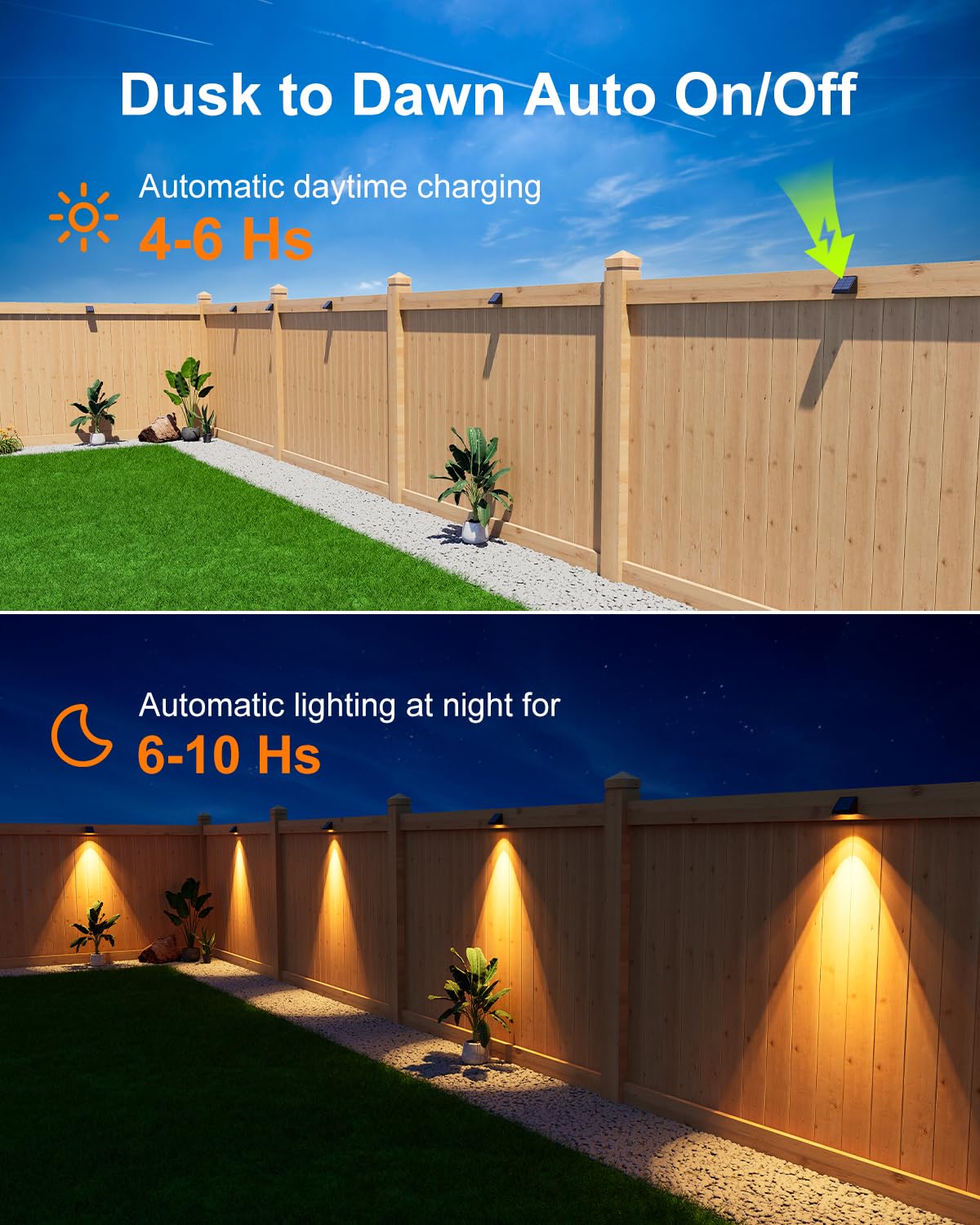 16 Pack Decorative Solar Powered Fence Lights Outdoor Waterproof With Warm White Led Spot Lens, For Outside Wall, Deck, Patio, Y