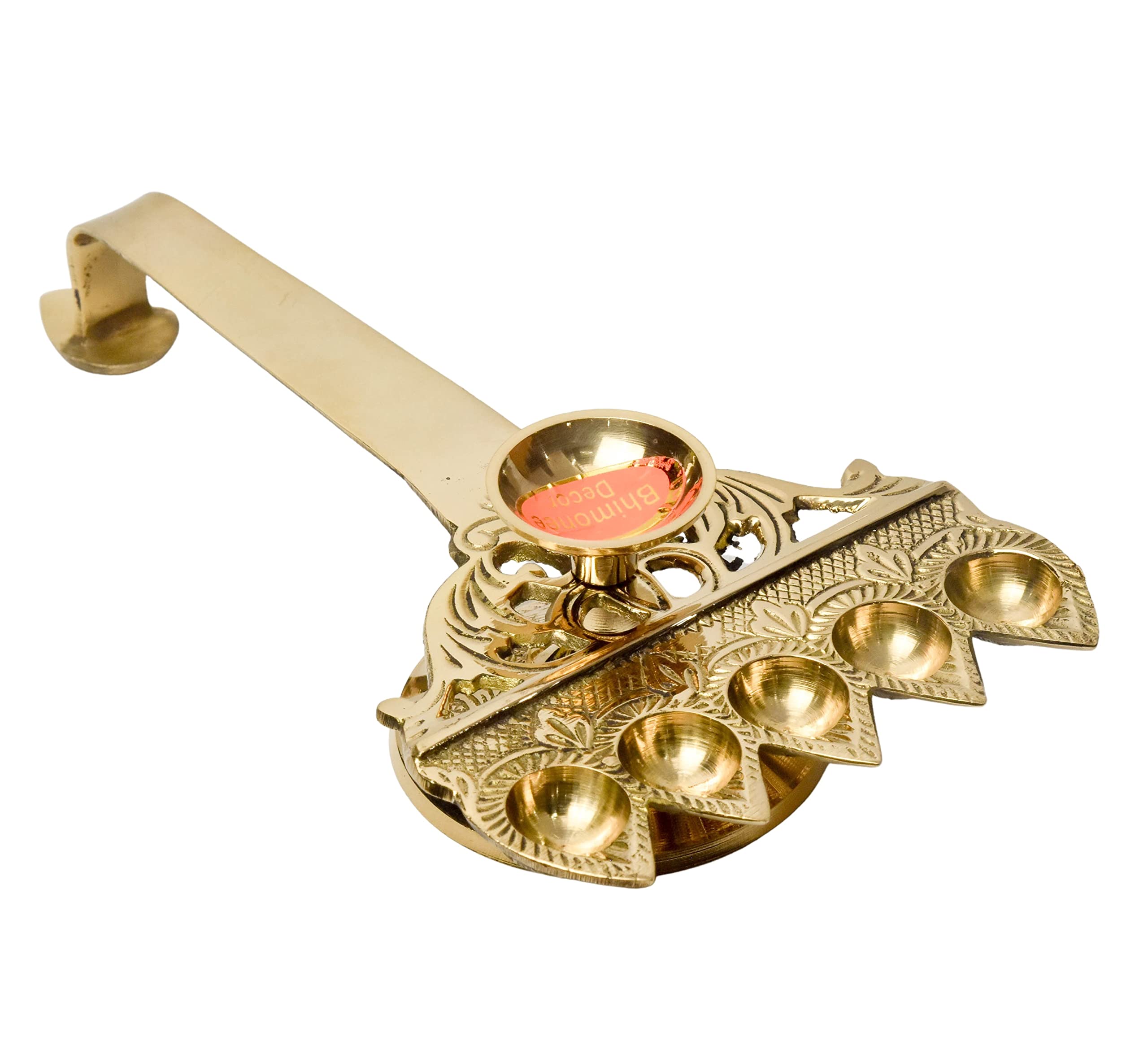 Bhimonee Decor Pure Brass Panch Aarti, Deep, Deepak, Diya for Pooja Purposes, 2.4 Inches, 370gm