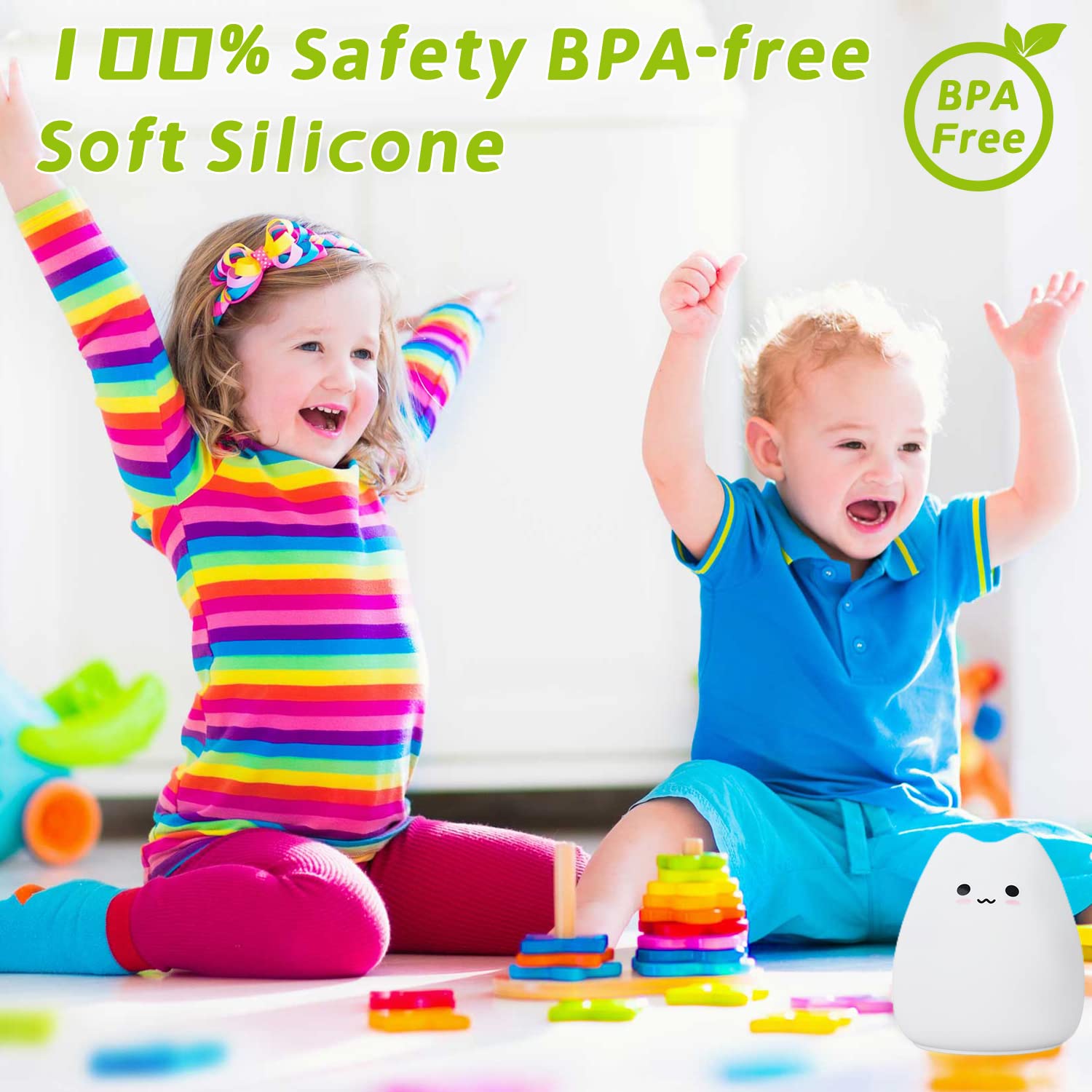 wokuya Cute Cat Night Light for Kids,Kawaii Silicone Nursery Kitty Night Light for Bedroom,7-Color Changing,Ideal Gifts for Todd