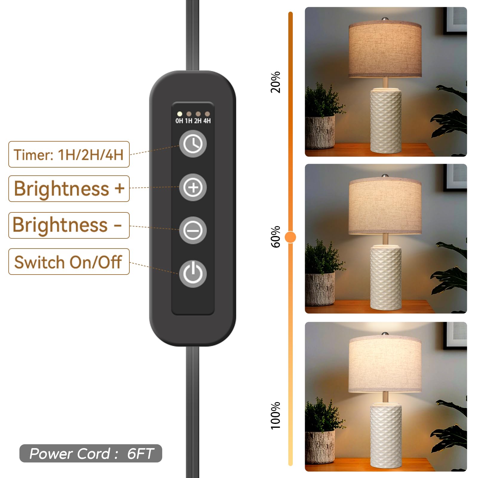 FINCMY 23in Dimmable Ceramic Table Lamps Set of 2, Beige, LED Bulb Included, Modern Farmhouse Design for Bedroom and Living Room