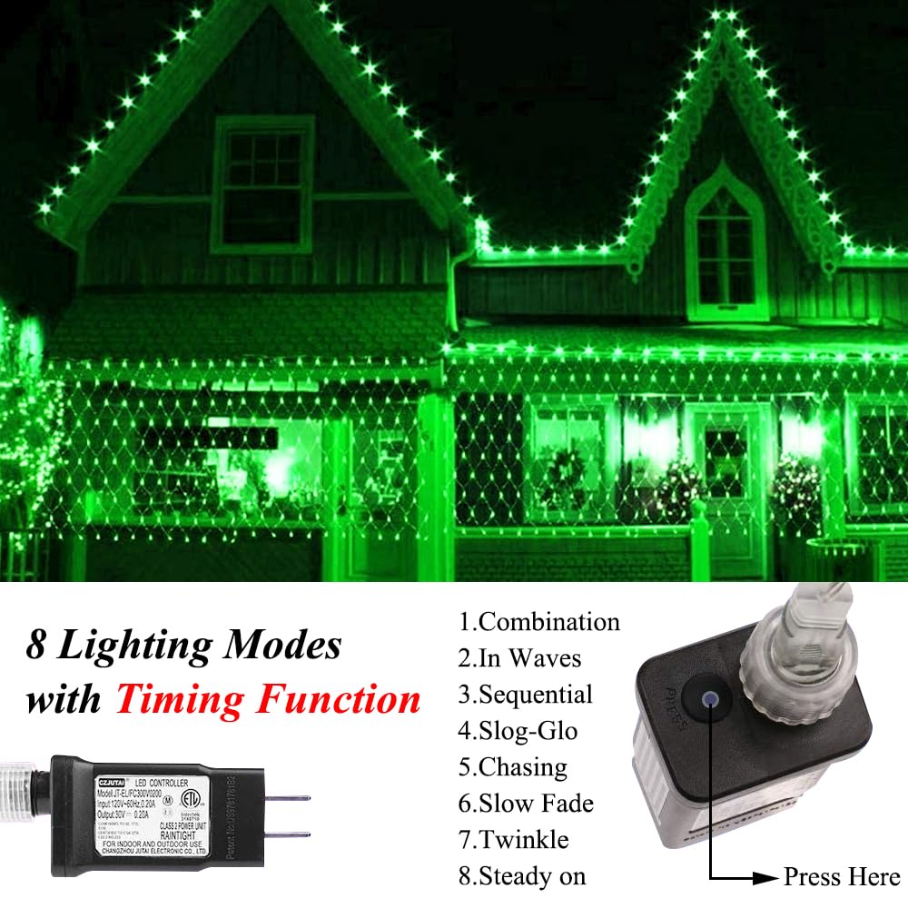 Vicila Led Net Lights Mesh Lights Green St. PatrickS Day Decor  240Led Timer Tree Warp Fairy Lights Outdoor Hanging String Light For Christmas  Garden  Walkway  Bushes Decor-9.8Ft X 6.6Ft(Green)