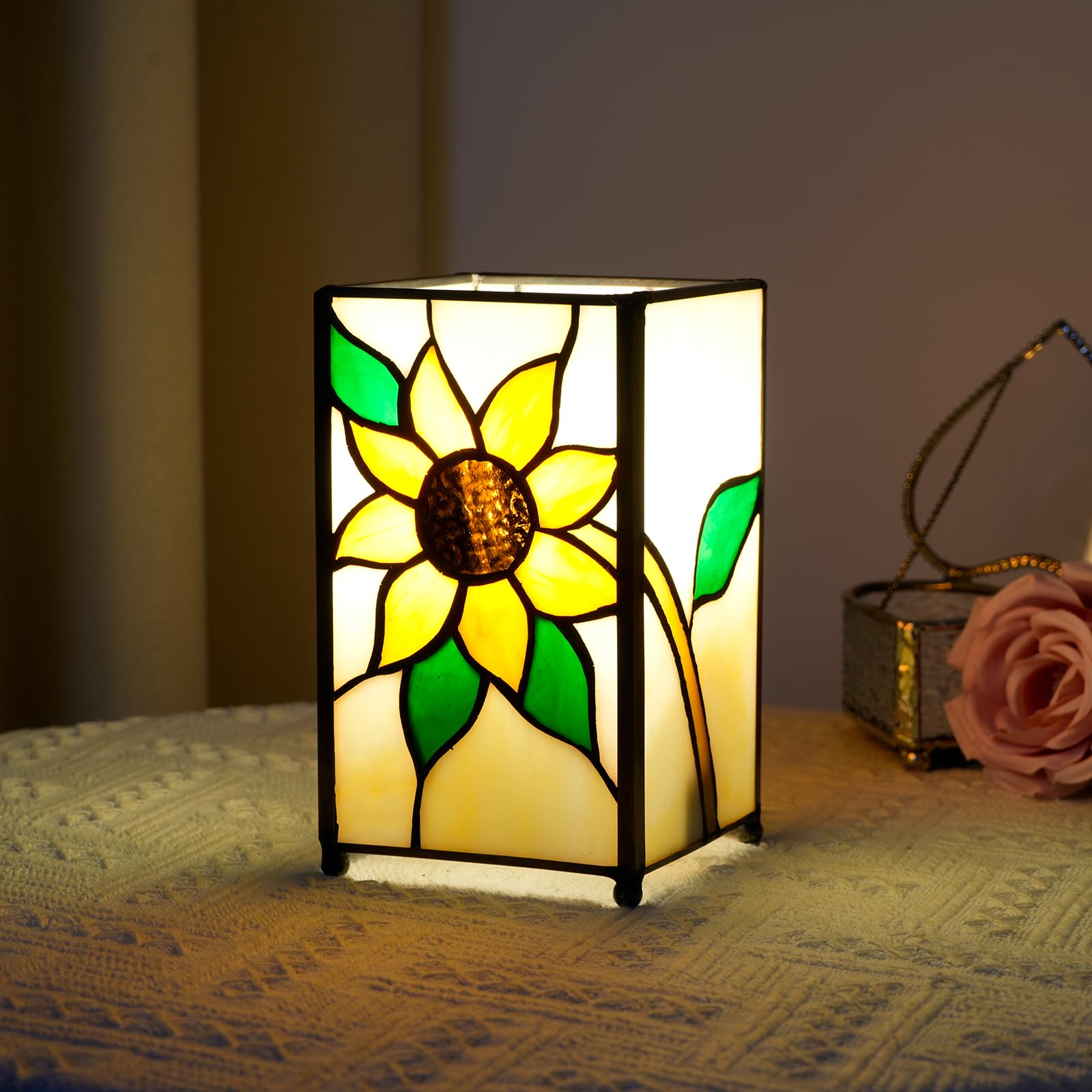 Kiphepi Tiffany Lamp Stained Glass Lamp Small Bedside Table Lamps For Living Room Home Decor Girls Women Birthday Christmas Thanksgiving Day Gift Sunflower