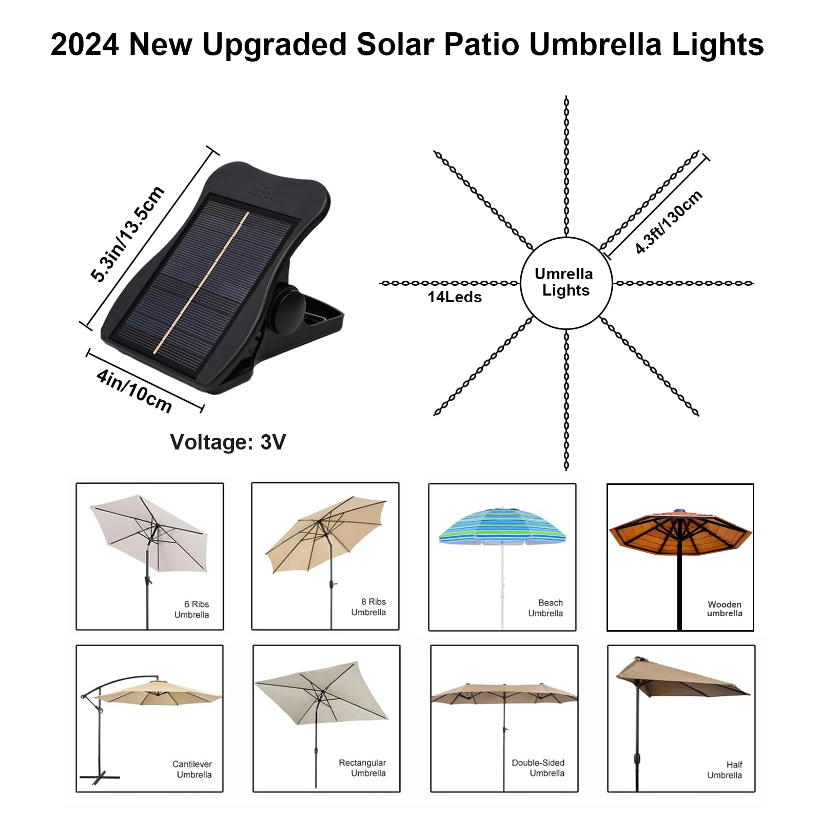 Solar Umbrella Lights, Patio Umbrella Lights Outdoor With 8 Modes 3V Solar Panel Clip 112 Led Outdoor Waterproof For Beach Deck
