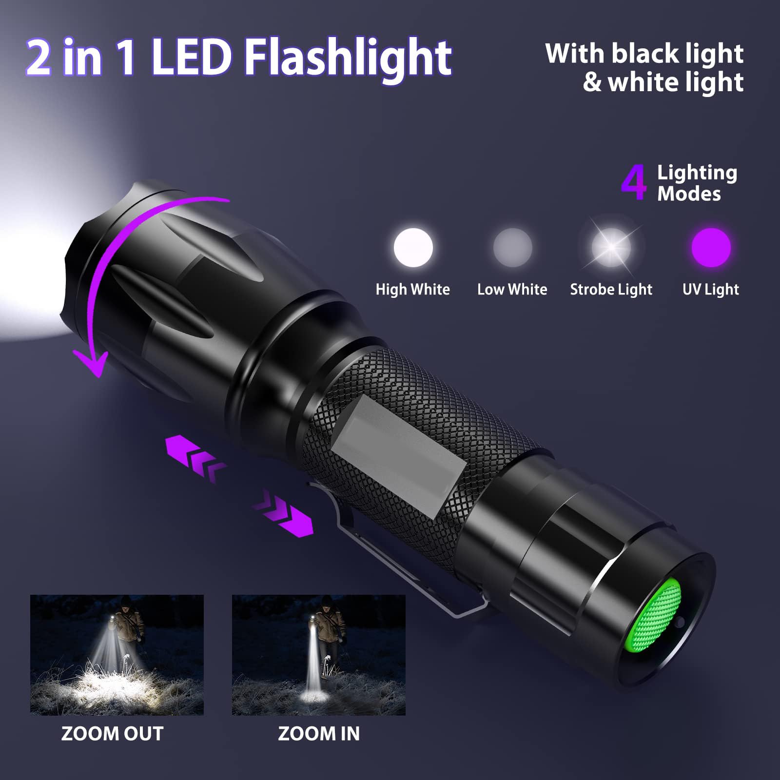 Mowetoo Uv Flashlight, Portable Blacklight Flashlight, Led Torch With White And Ultraviolet Light Combo, Black Light Pet Urine D