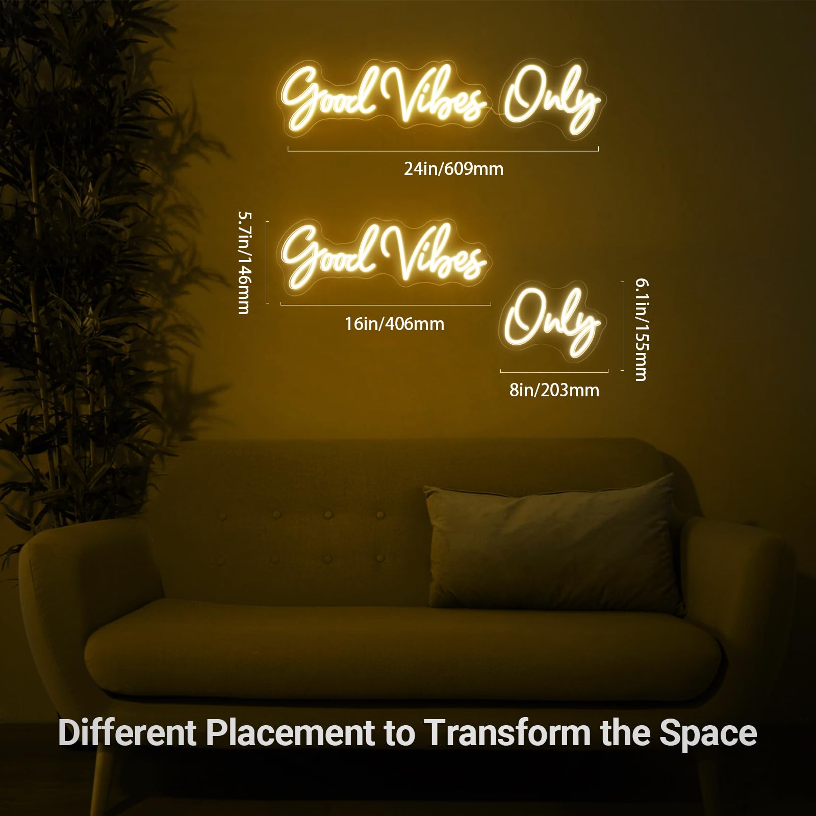 KiMineon Neon Sign, Good Vibes Only, Warm White, Model VIBES-NBAI-16, Handmade LED Light for Wall Decor, Bedroom, Home, Party