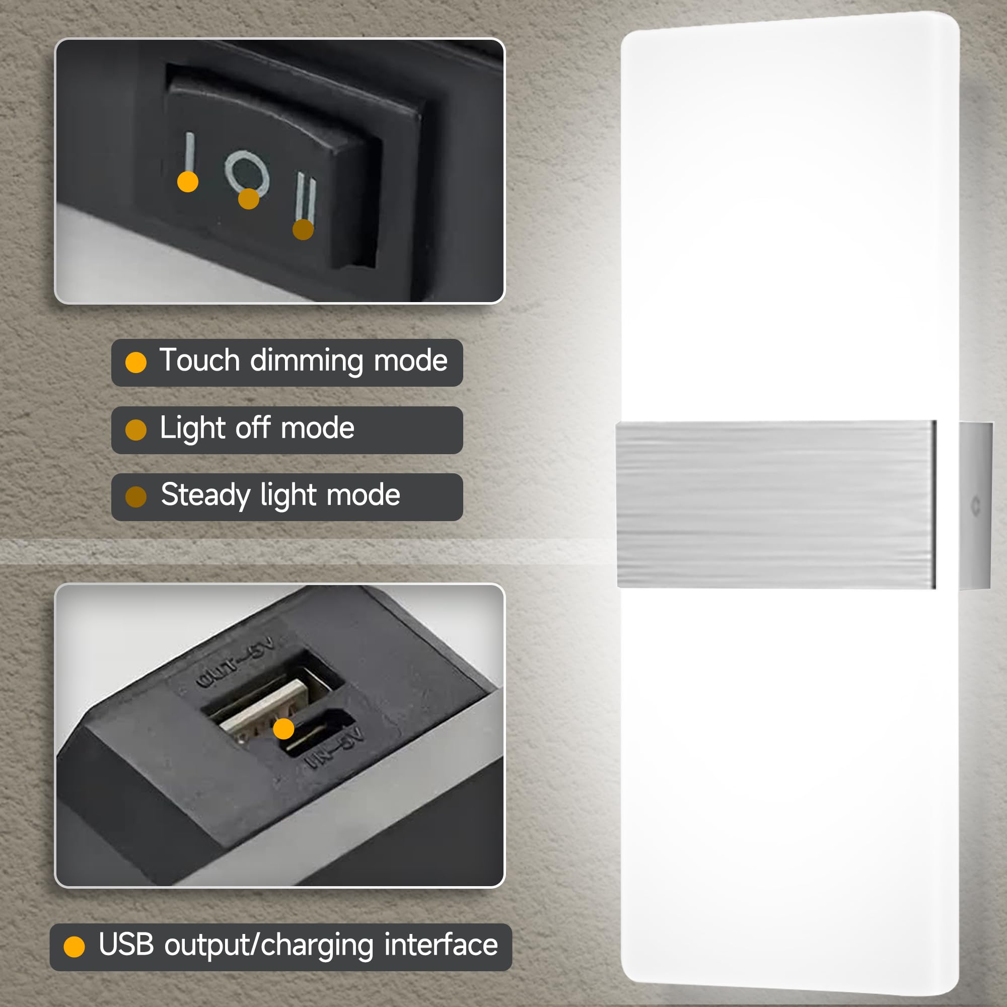 Mehidfy Wall Sconces Sets Of 2, Dimmable Touch Control Wall Lamp, Rechargeable Led Wall Sconces, Battery Operated Wall Lights, B