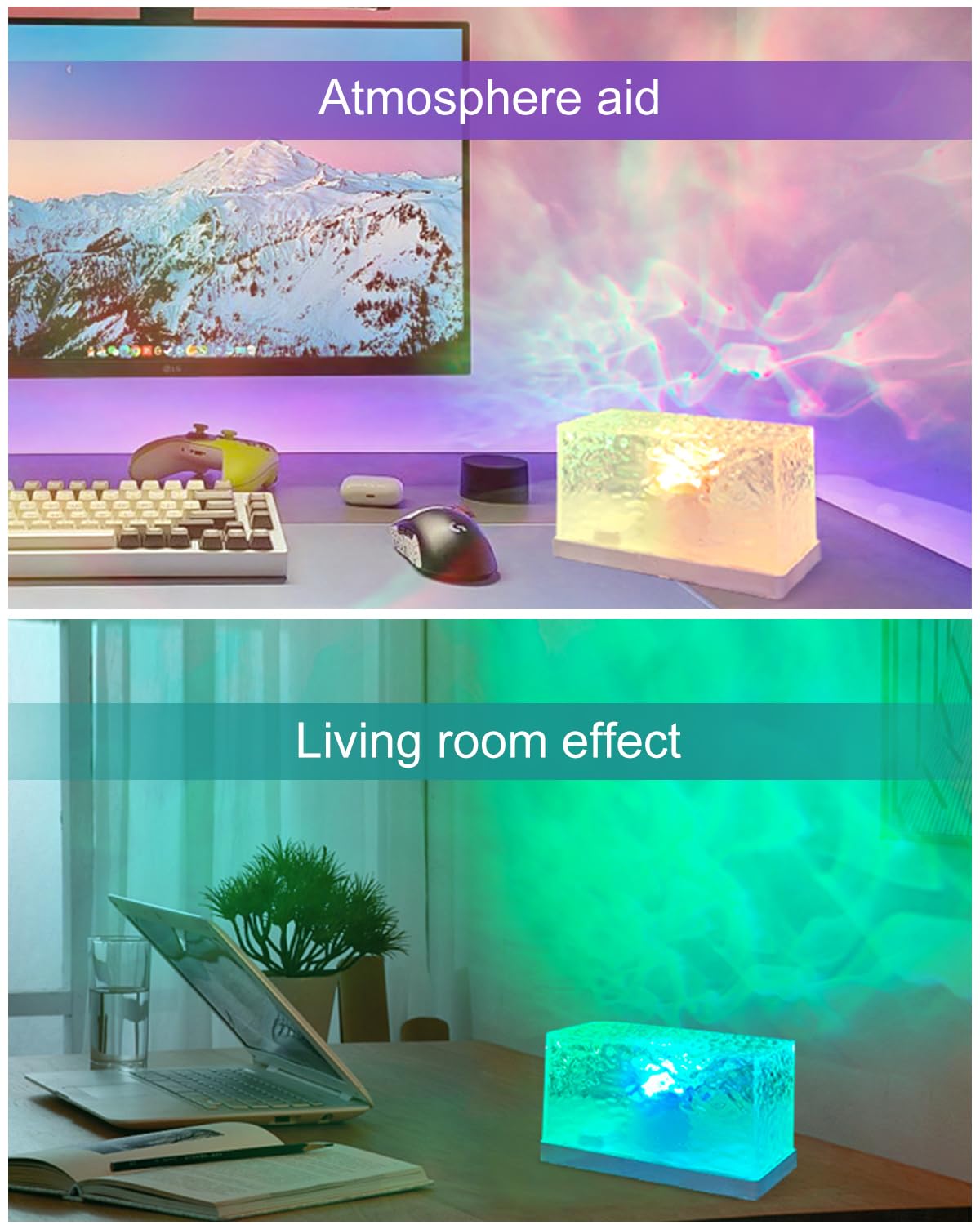 Kiandqu Rotating Water Wave Lamp Projector,Ocean Wave Light Projector,Crystal Night Light Lamp Touch Control,16 Colors Rgb Lights For Gaming Room,Kids Room,Party,Bars …