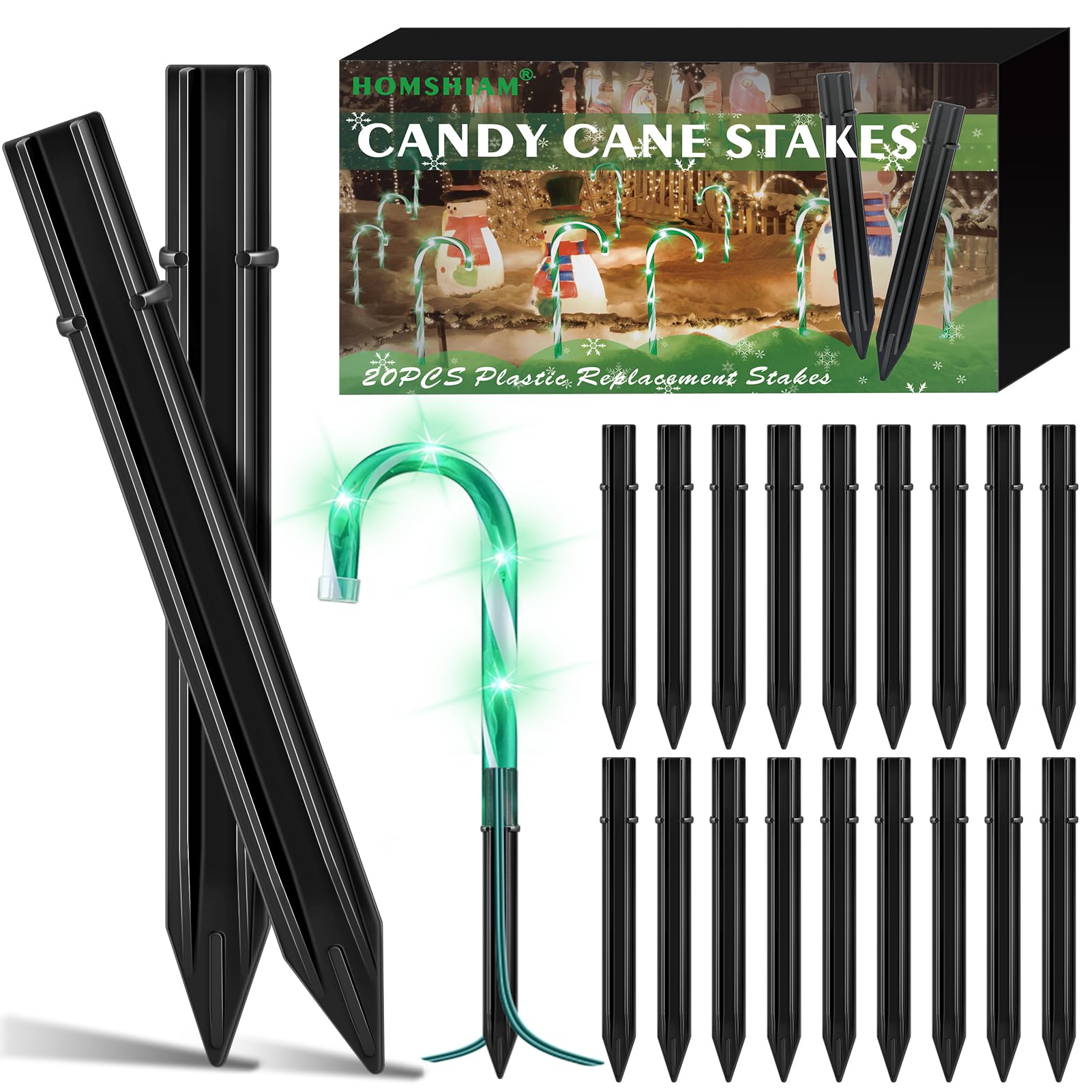 20PCS Replacement Stakes for Christmas Candy Cane Lights Outdoor, Plastic Candy Cane Pathway Markers Lights Spike Replacer, Size