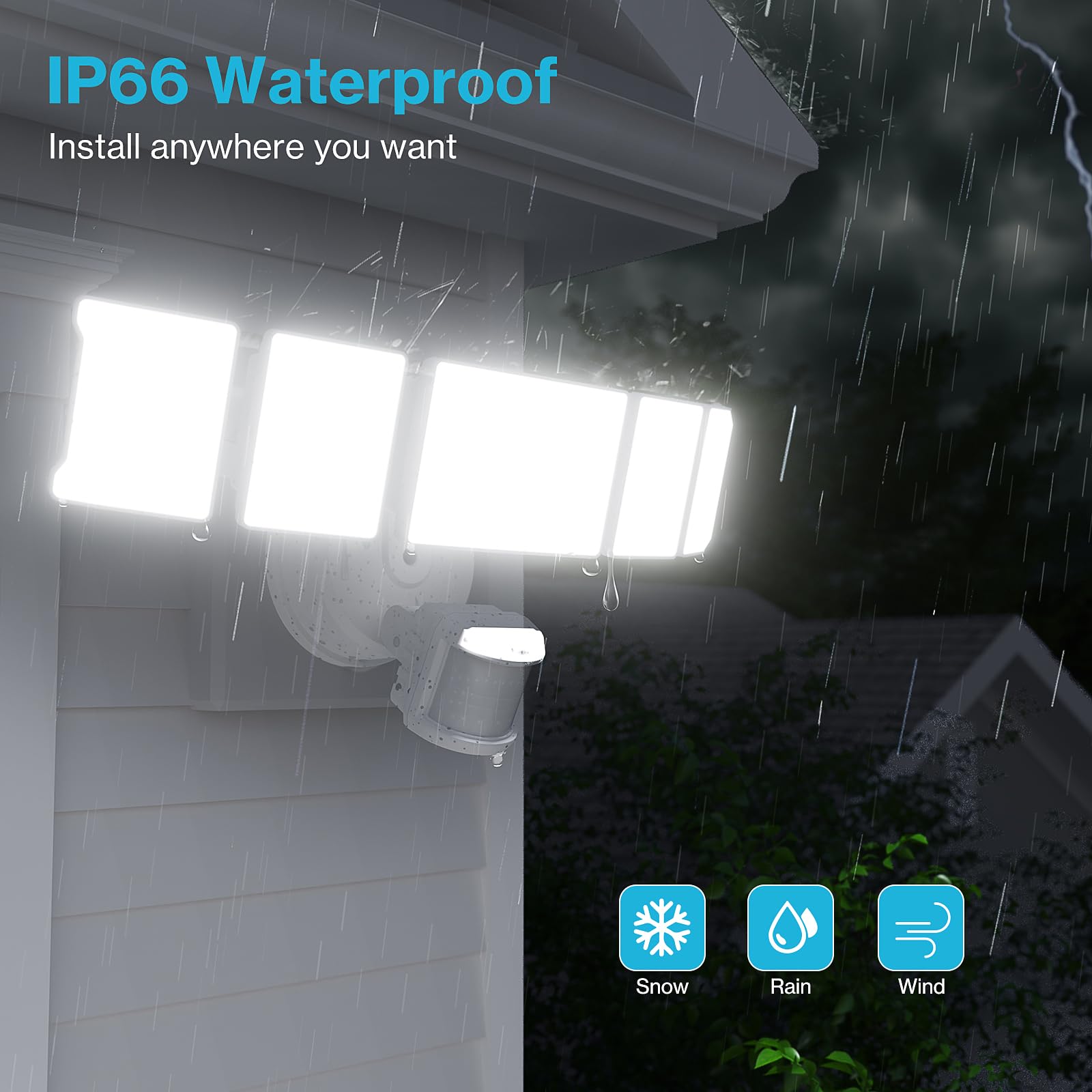 Olafus 100W Motion Sensor Outdoor Flood Lights, 10000LM, IP65 Waterproof, Dusk to Dawn, White, Model 5-LBG100M