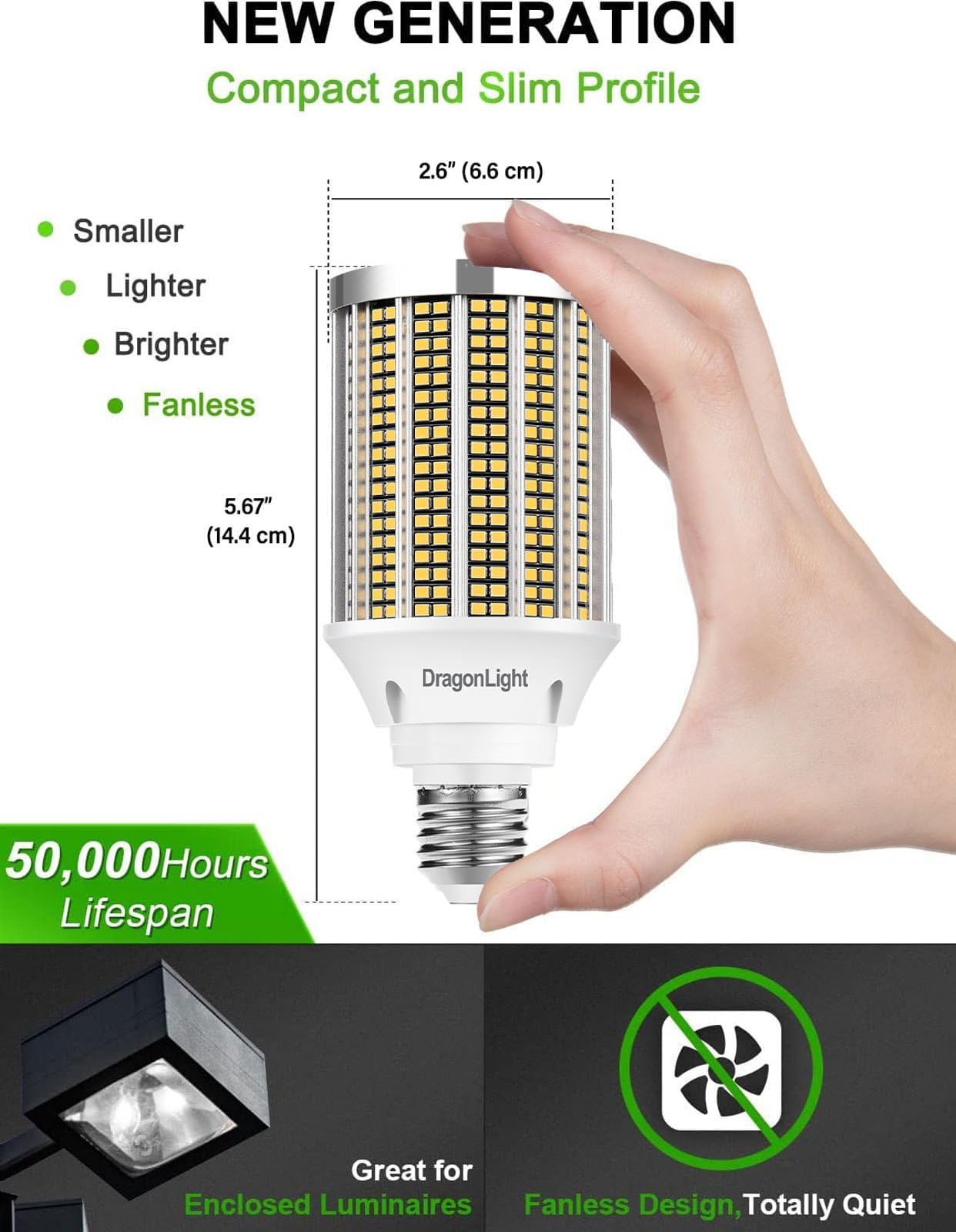 Dragonlight 50W Super Bright Led Corn Light Bulbs (400 Watt Equivalent) - E26 Base 3000K Warm White 6,000 Lumens, Pack Of 2