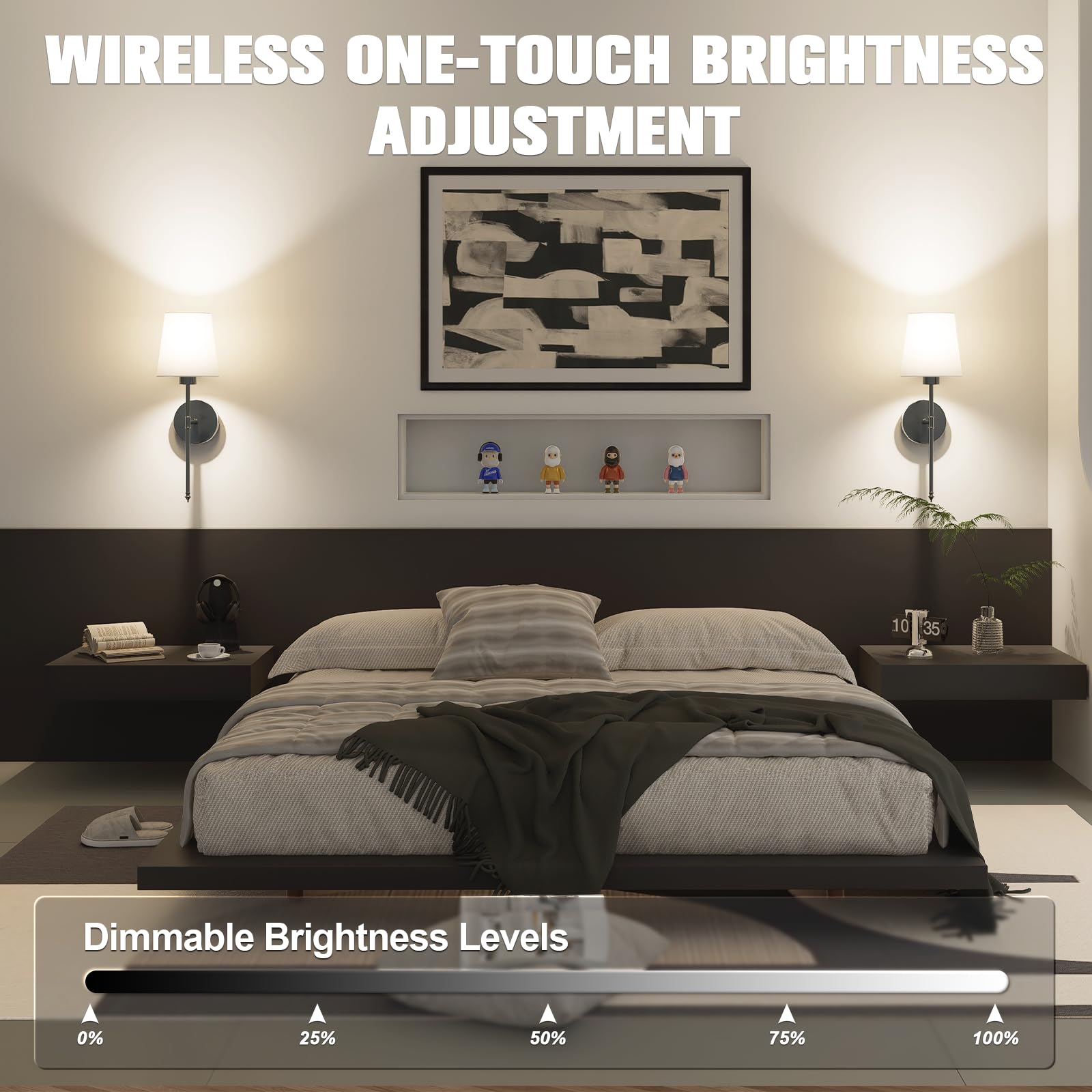 Jofios 19.9 Inch Battery Operated Wall Sconce Set Of 2, Indoor Wireless Rechargeable Wall Lights: Dimmable Detachable Wall Lamp