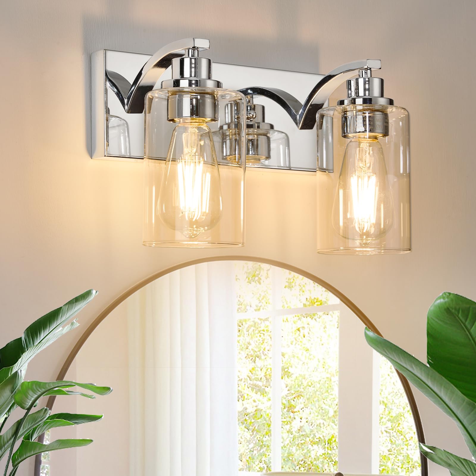 Alaislyc Chrome 2-Light Bathroom Vanity Light Fixture With Clear Glass Shade For Mirror