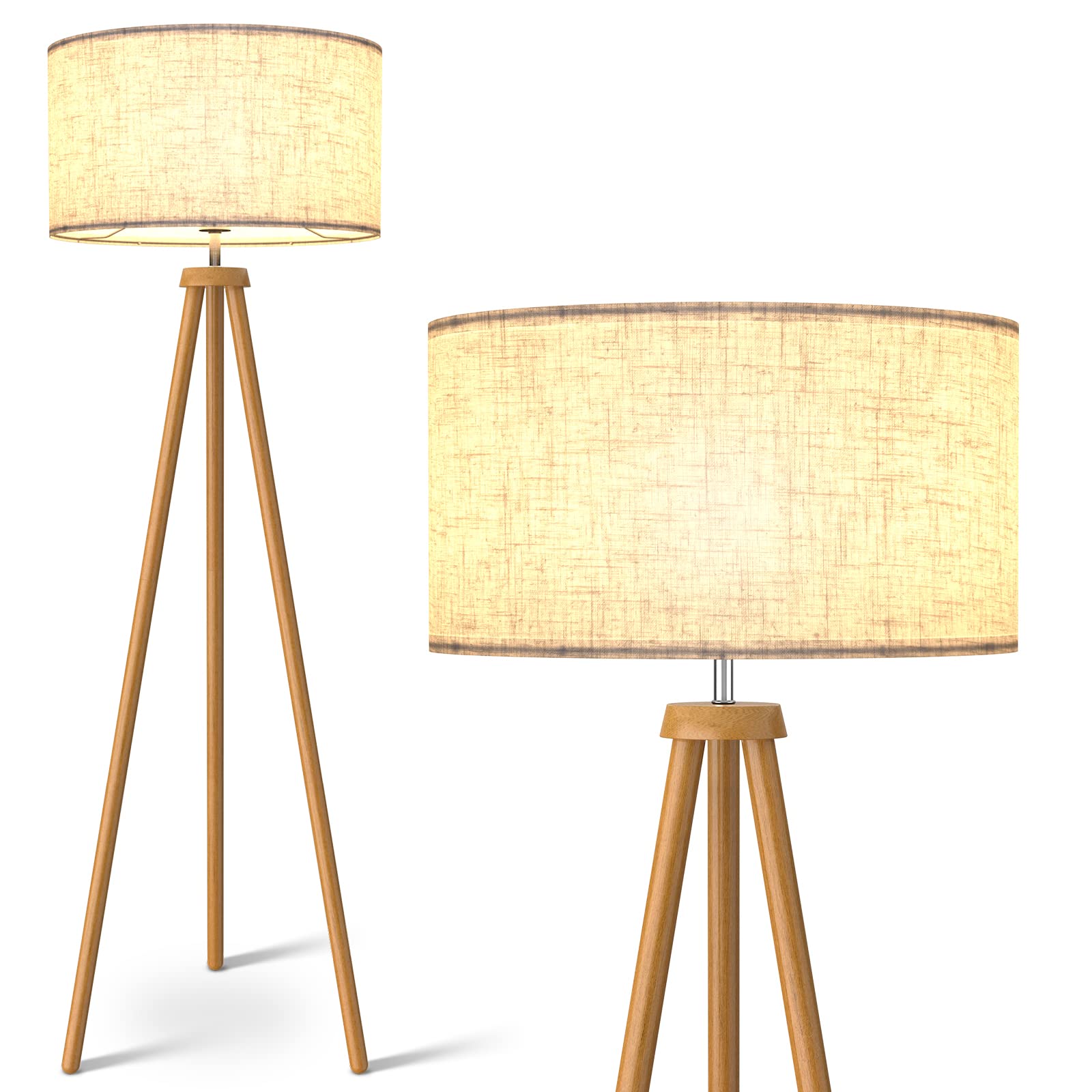 LEPOWER Wood Tripod Floor Lamp, 60.39in Height, Brown, Mid Century Design, E26 Base, Model UF1176