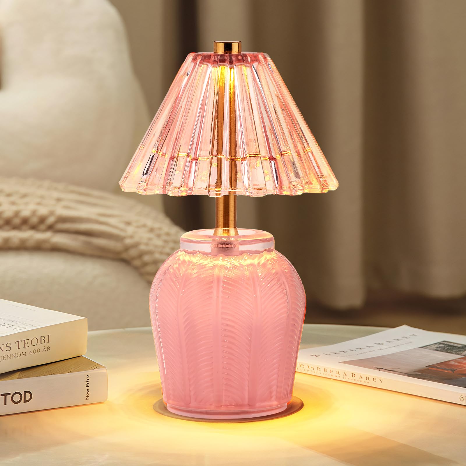 SisiHokai Small Battery Operated Lamp with Timer  Tiny Cordless Glass Table Lamp for Home Decor  Kitchen  Bathroom  Birthday Gift for Women  Cream Pink