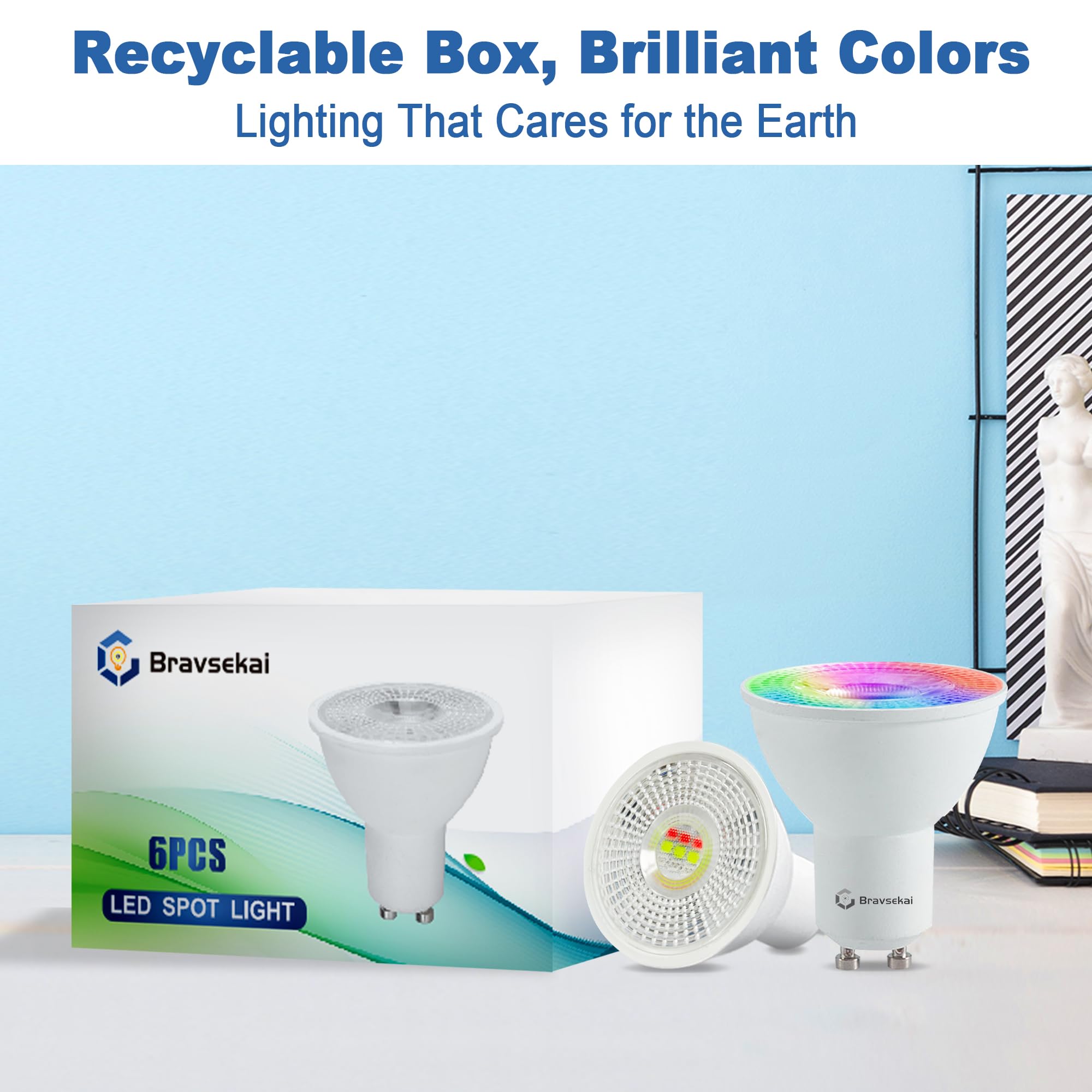 Bravsekai Gu10 Rgb Led Bulb With Ir Remote, 35W Equivalent, 16 Colors & Dynamic Effects, Memory Function, 38 Beam Angle For Mood