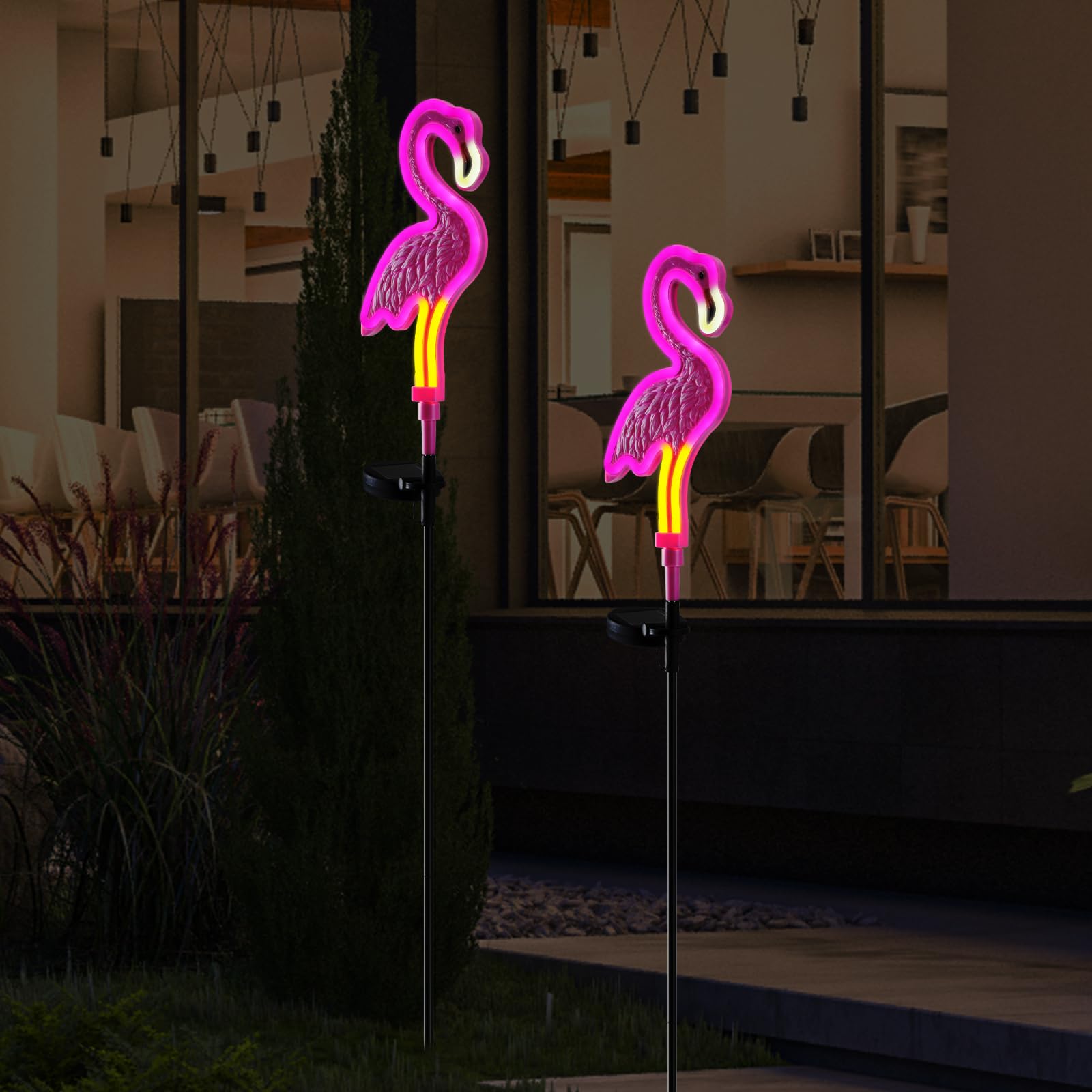 Flamingo Solar Lights Outdoor,Solar Flamingos For Outside, Solar Flamingo Lights Outdoor,Solar Outdoor Garden Decoration,Pink Neon Flamingo Solar Lights,Waterproof Garden Outside Decor (2Pack)