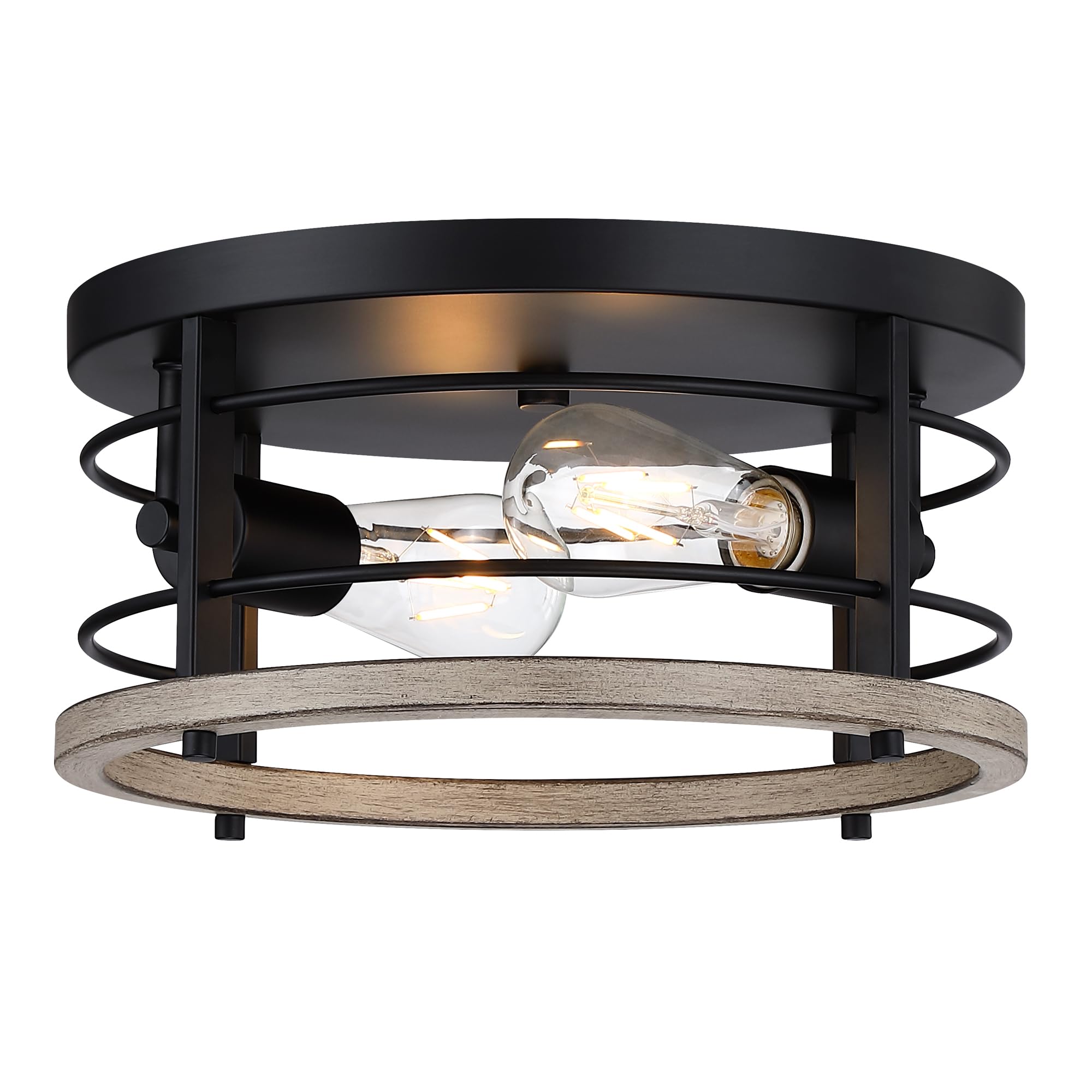 Revtronic Black Flush Mount Ceiling Light Fixture, 2-Light Modern Industrial Design For Porch & Kitchen