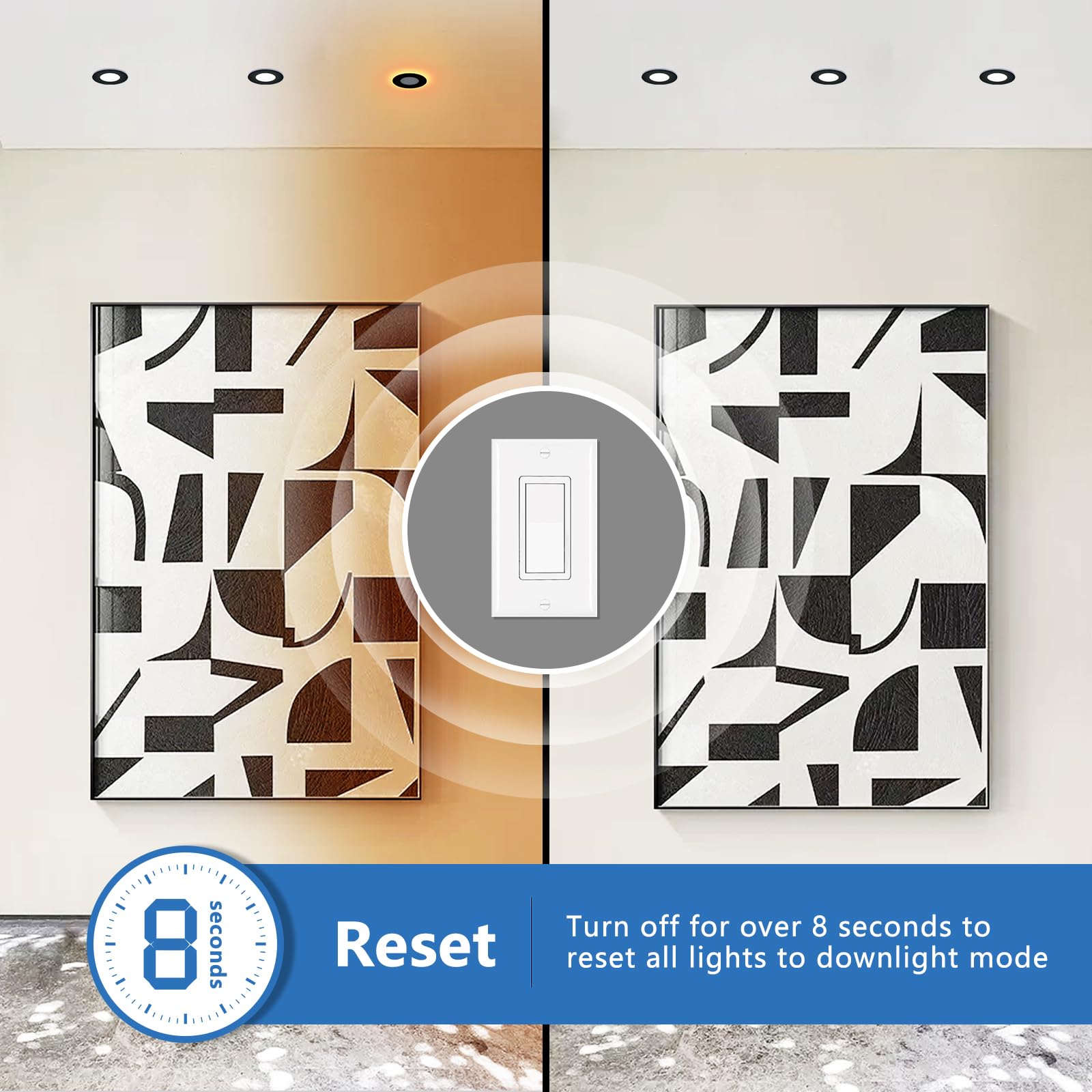 CycevSun 8 Inch LED Recessed Lights, Dimmable Night Light, 12 Pack, Black, Ultra Thin, 15W, 1500LM, 5CCT Select