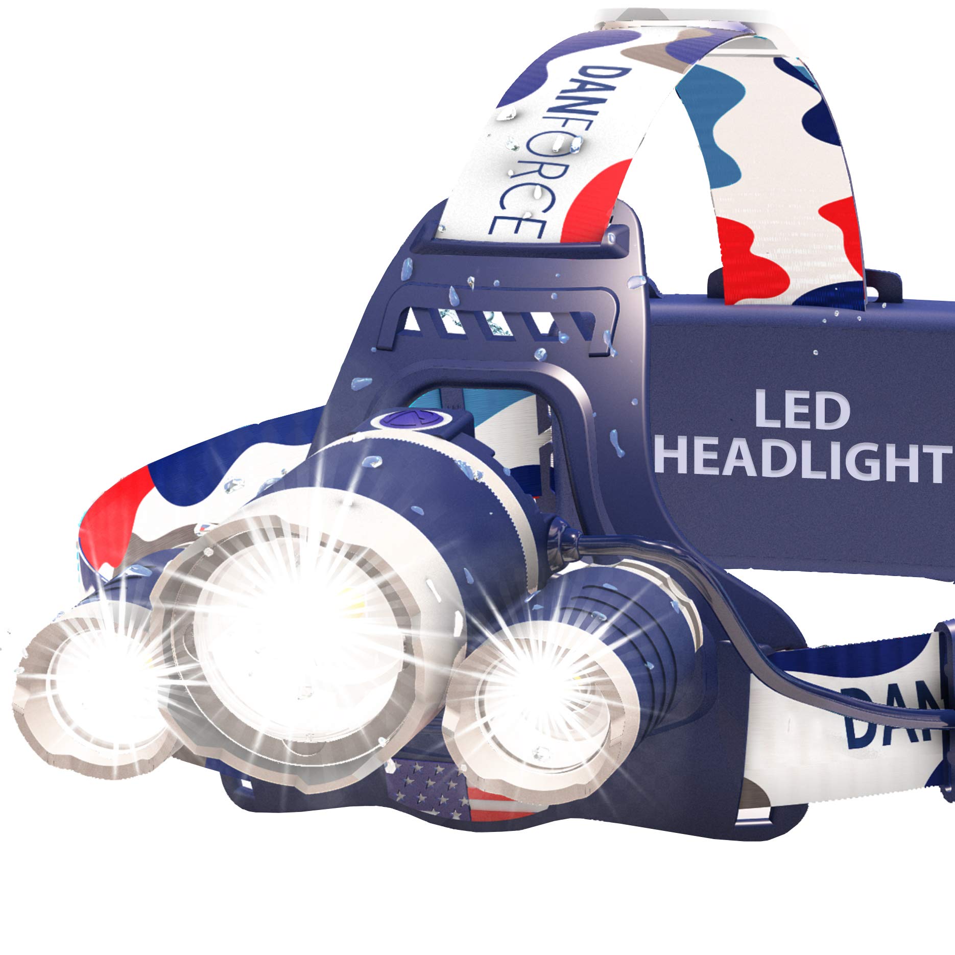 DanForce Headlamp, USB Rechargeable, 1080 Lumen, Red Light, Zoomable, IPX54, Model HL690, Color Apollo
